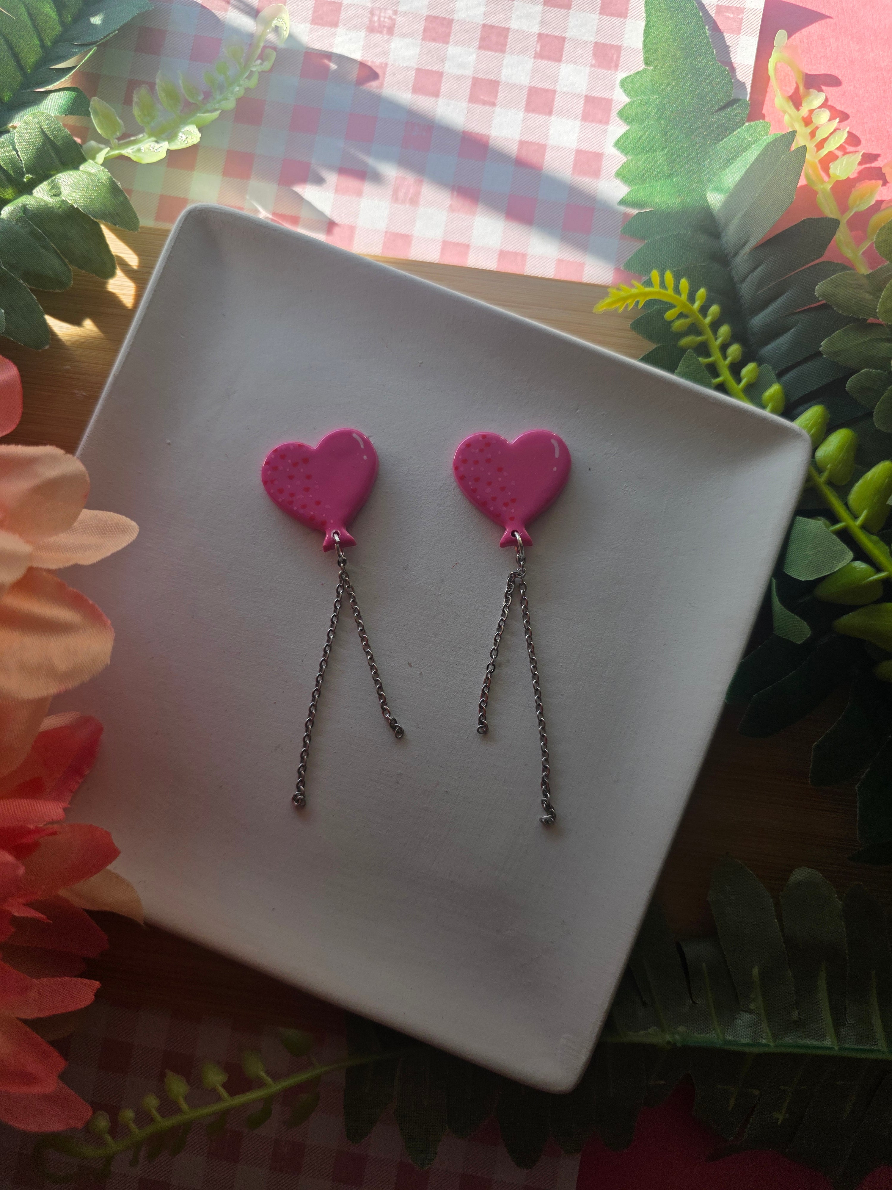 Heart Balloon Valentines Earrings