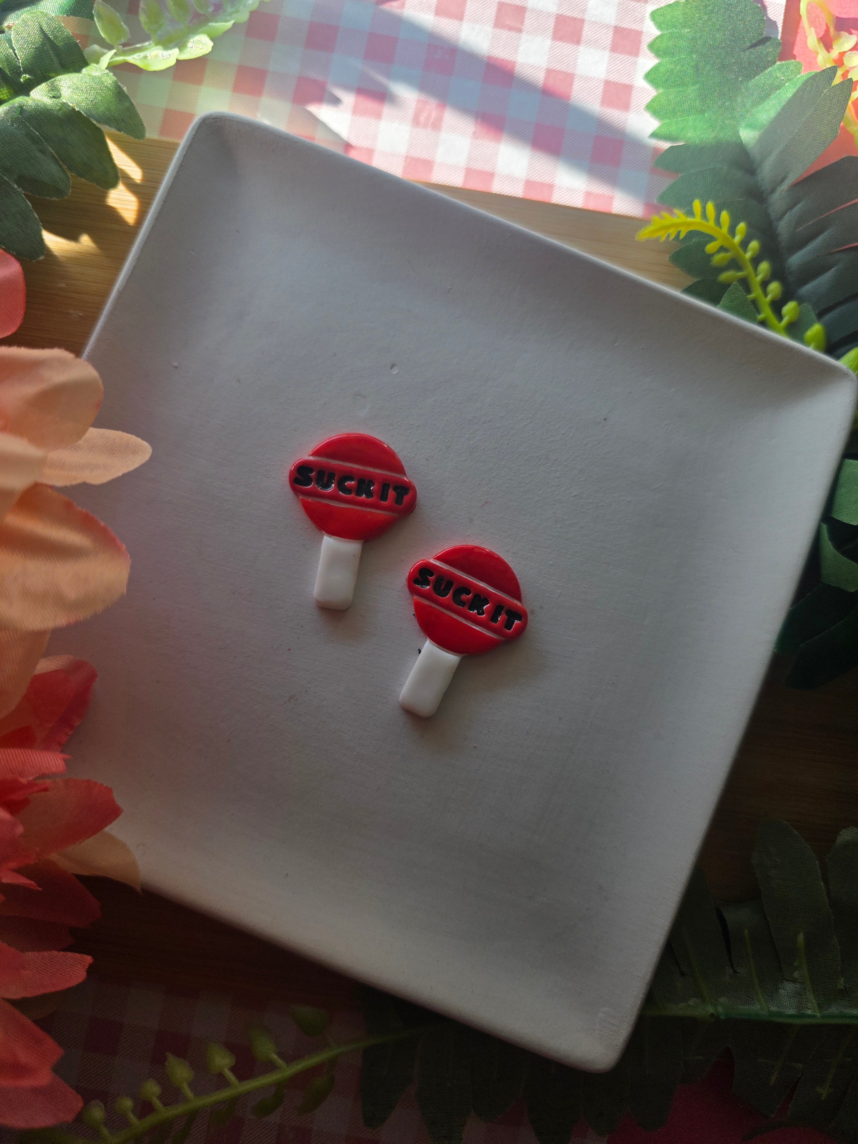 Suck It Lollipop Valentines Earrings