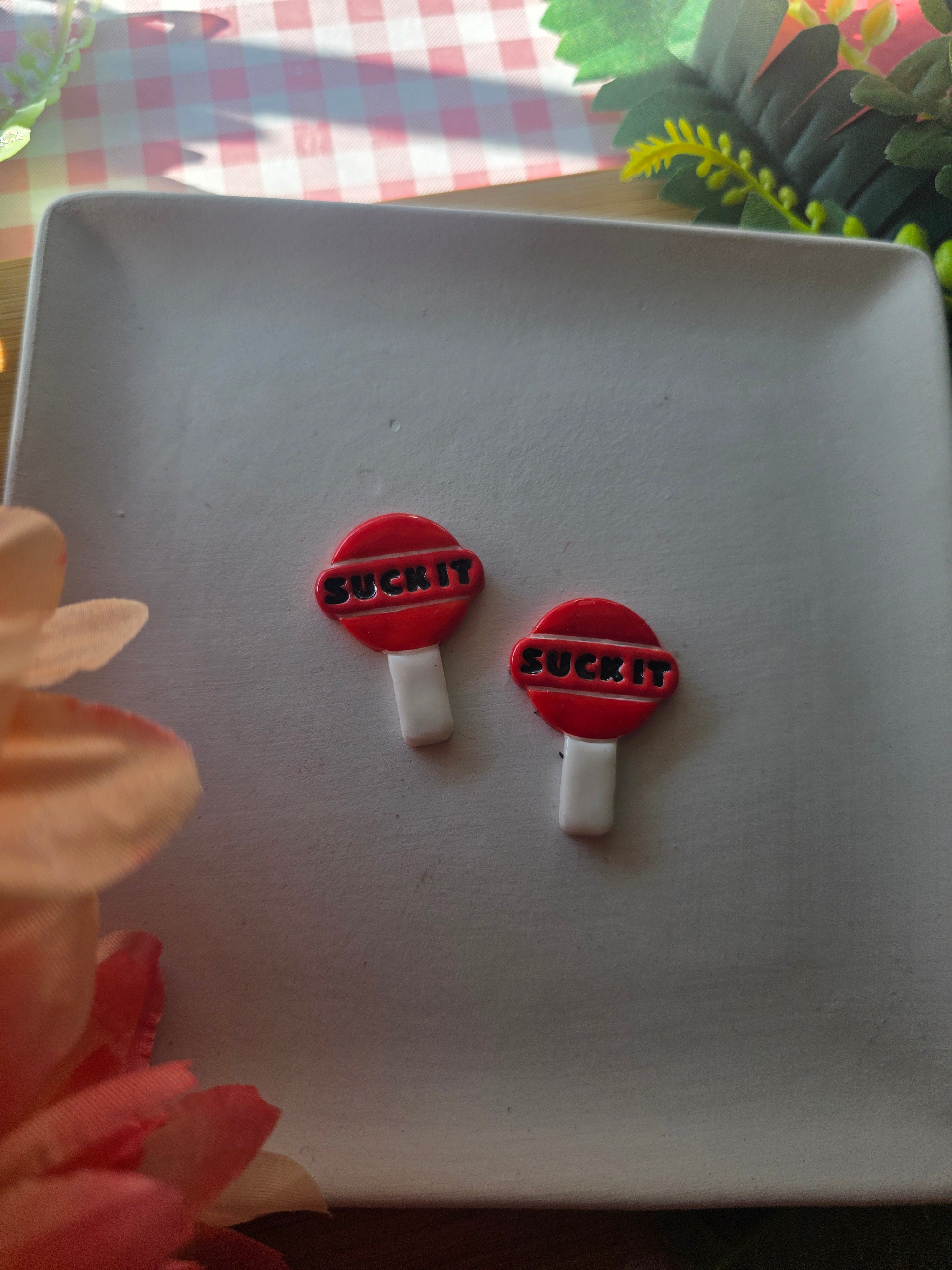 Suck It Lollipop Valentines Earrings