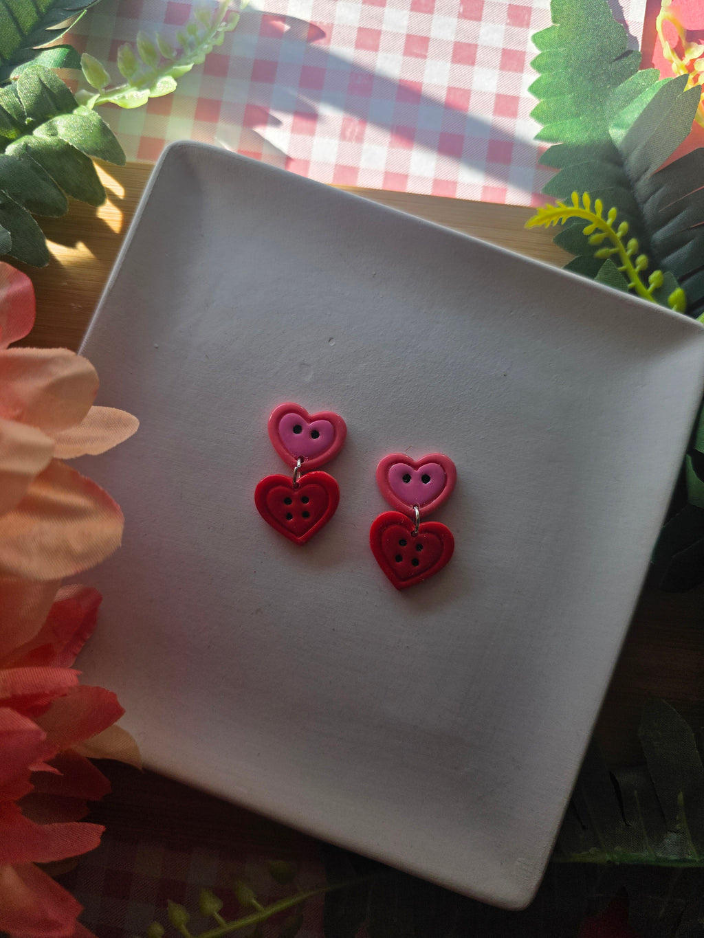 Heart Buttons Valentines Earrings