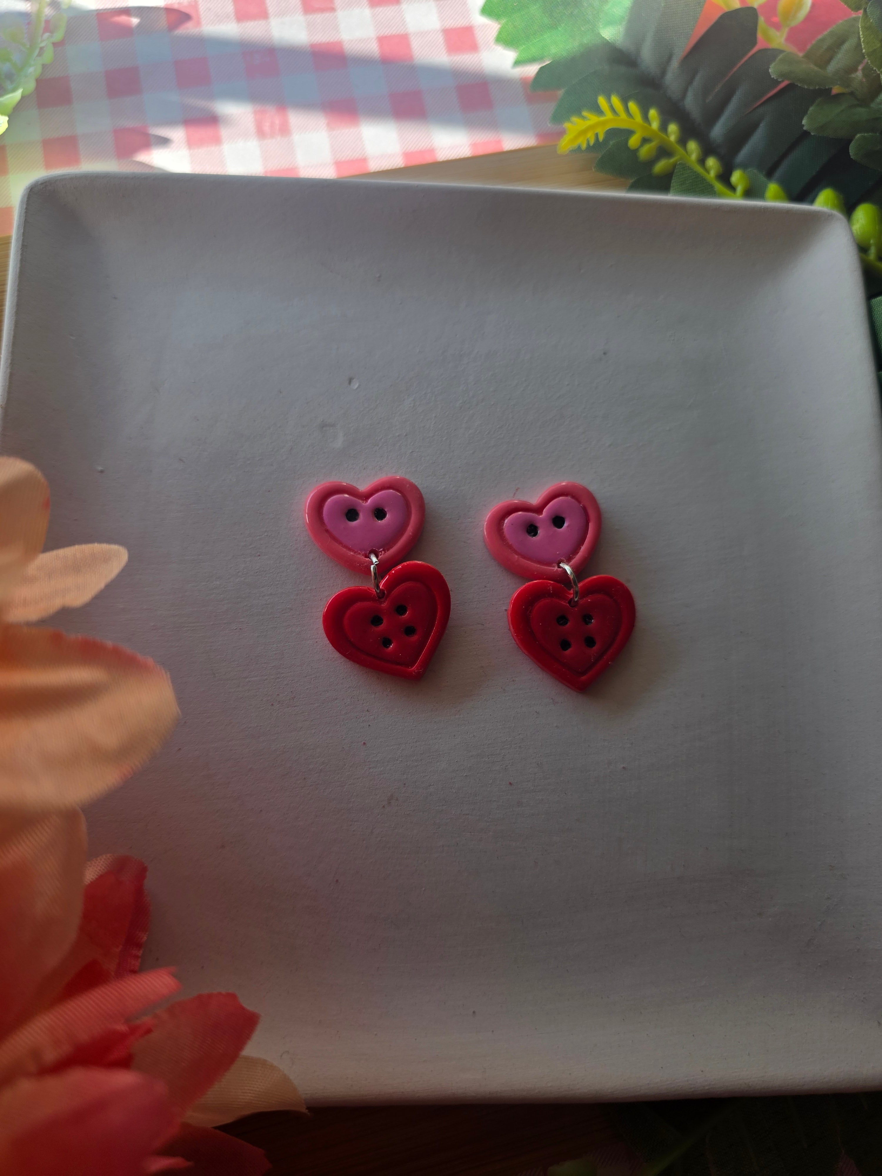 Heart Buttons Valentines Earrings