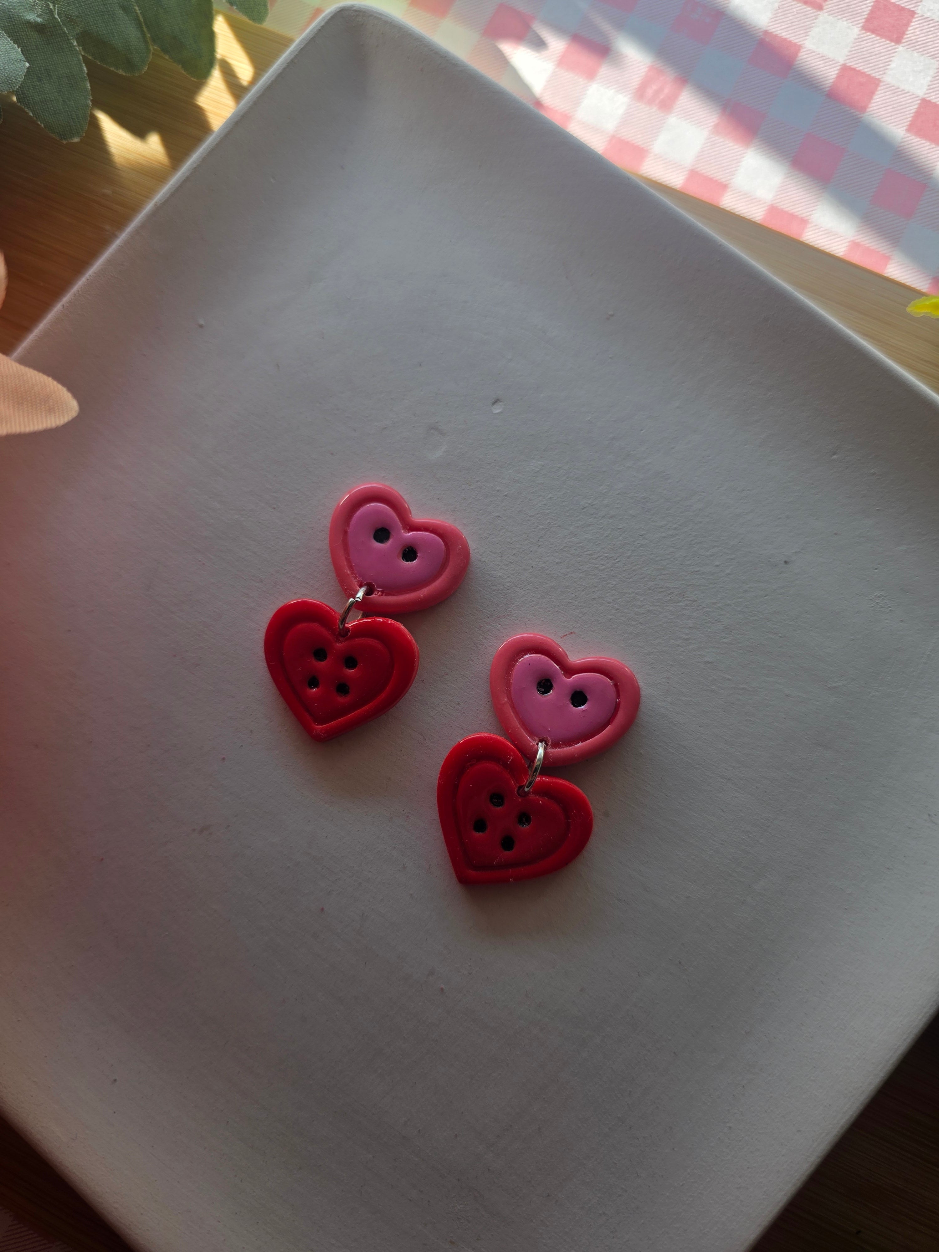 Heart Buttons Valentines Earrings
