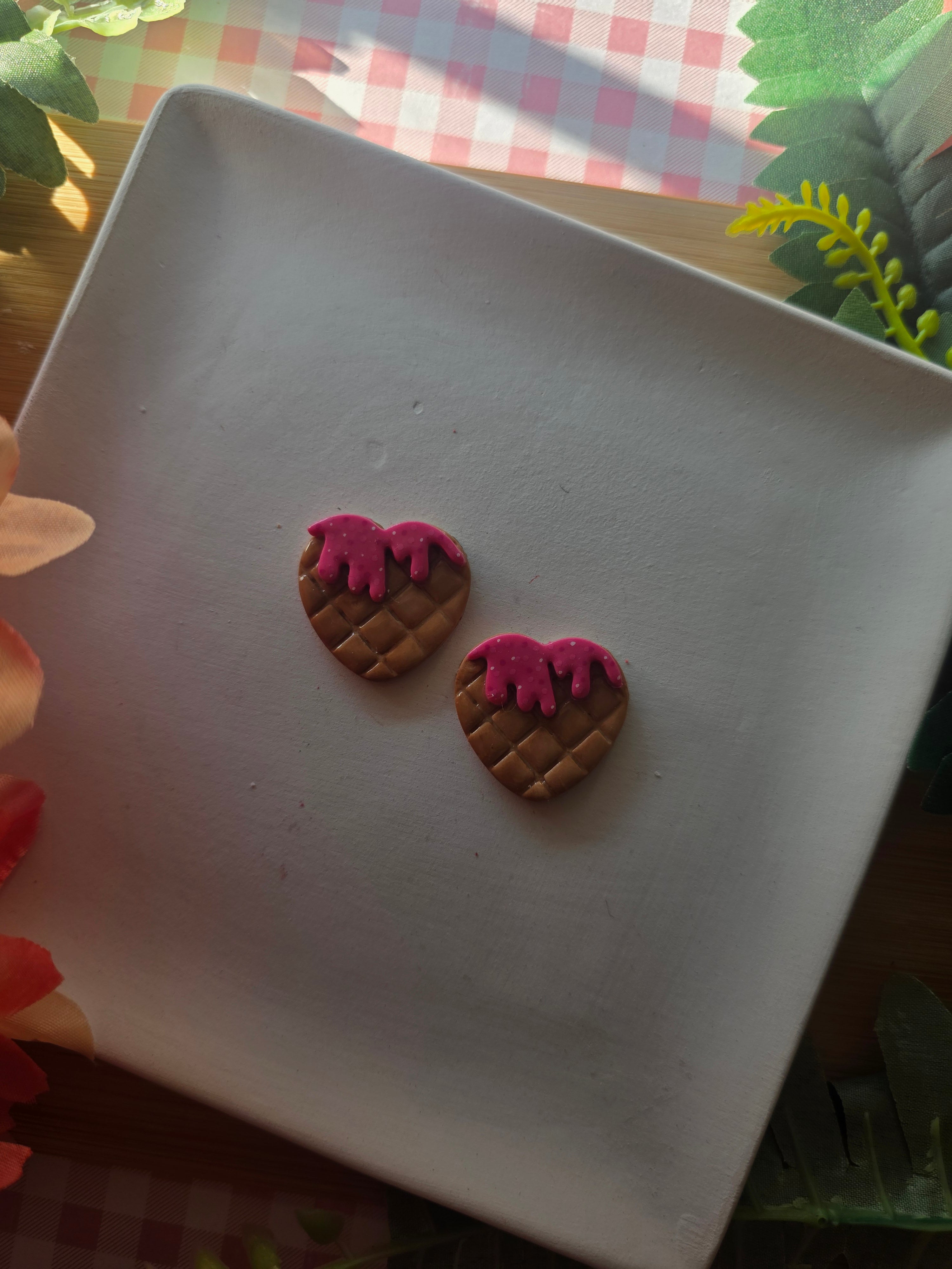 Heart Shaped Waffle Valentines Earrings