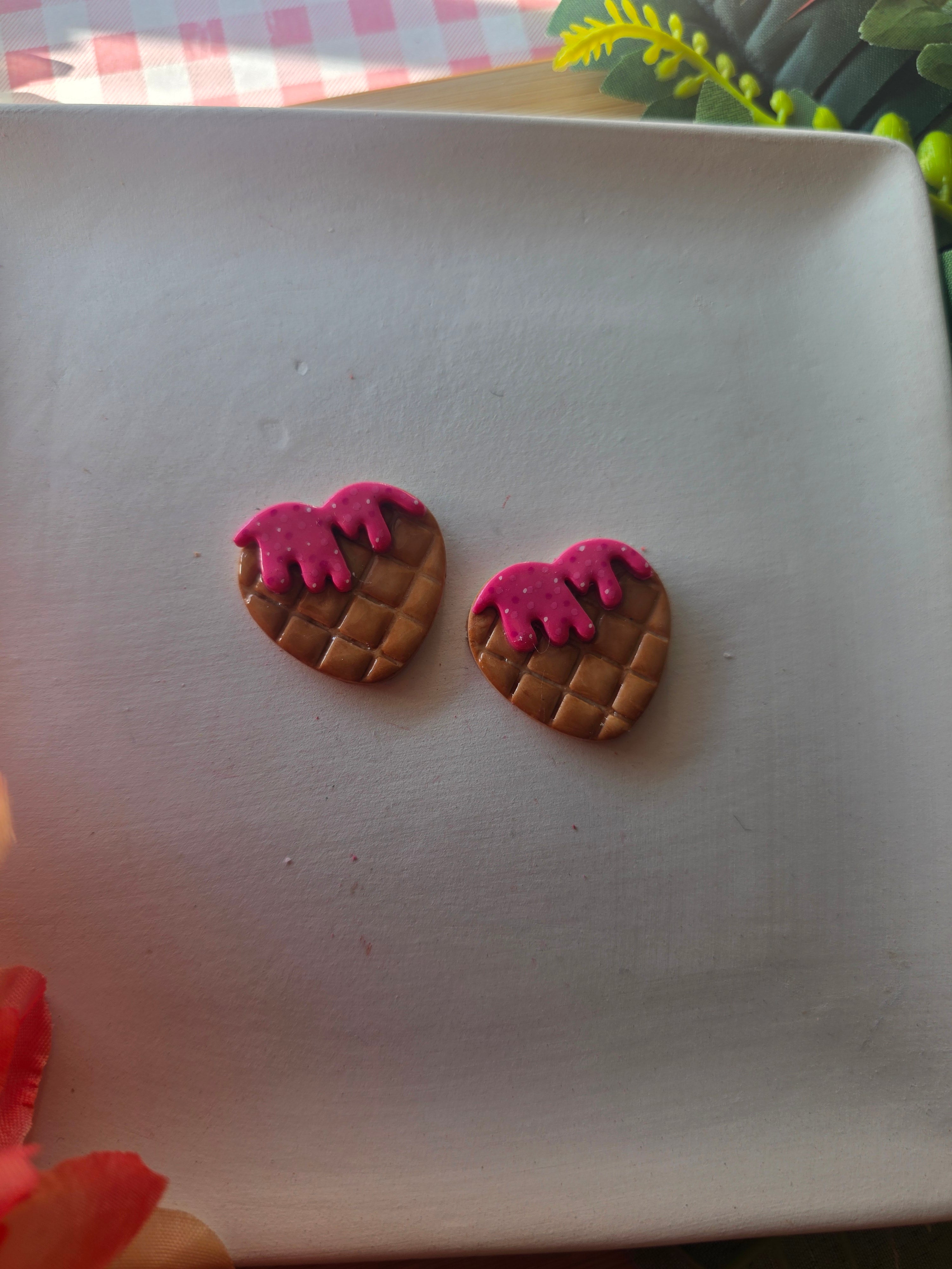 Heart Shaped Waffle Valentines Earrings