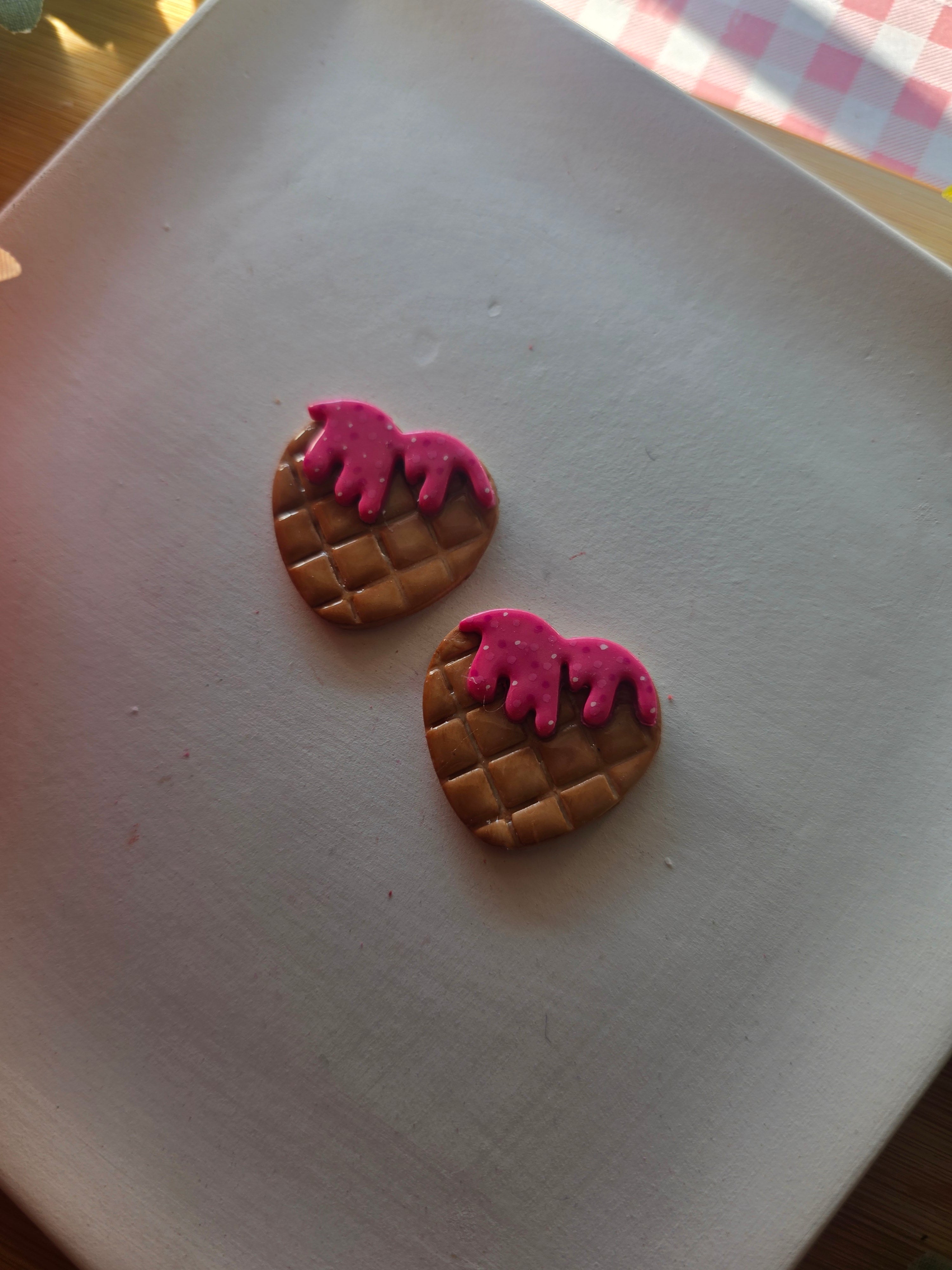 Heart Shaped Waffle Valentines Earrings
