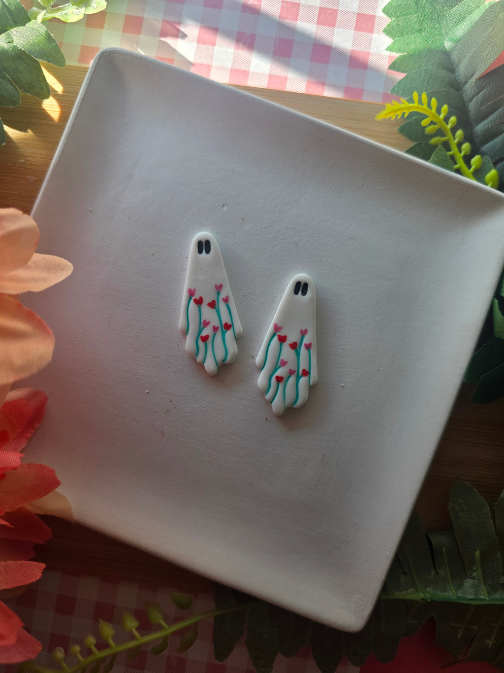 Heart Flowers Ghost Valloween Earrings