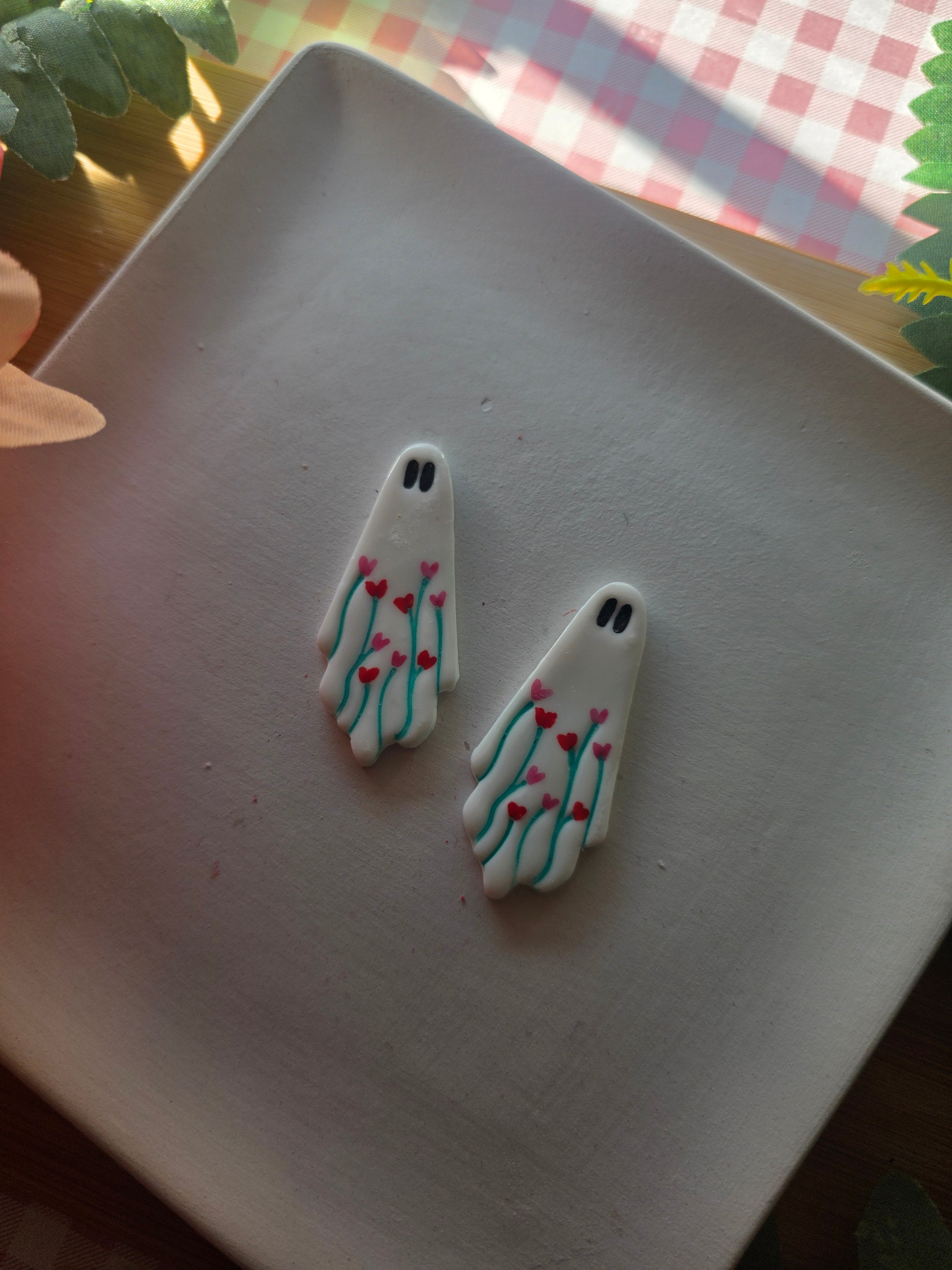 Heart Flowers Ghost Valloween Earrings