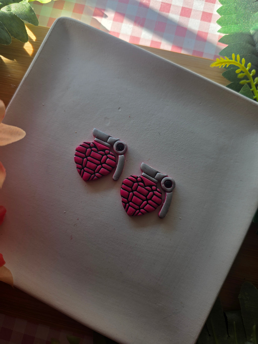 Heart Grenade Valentines Earrings