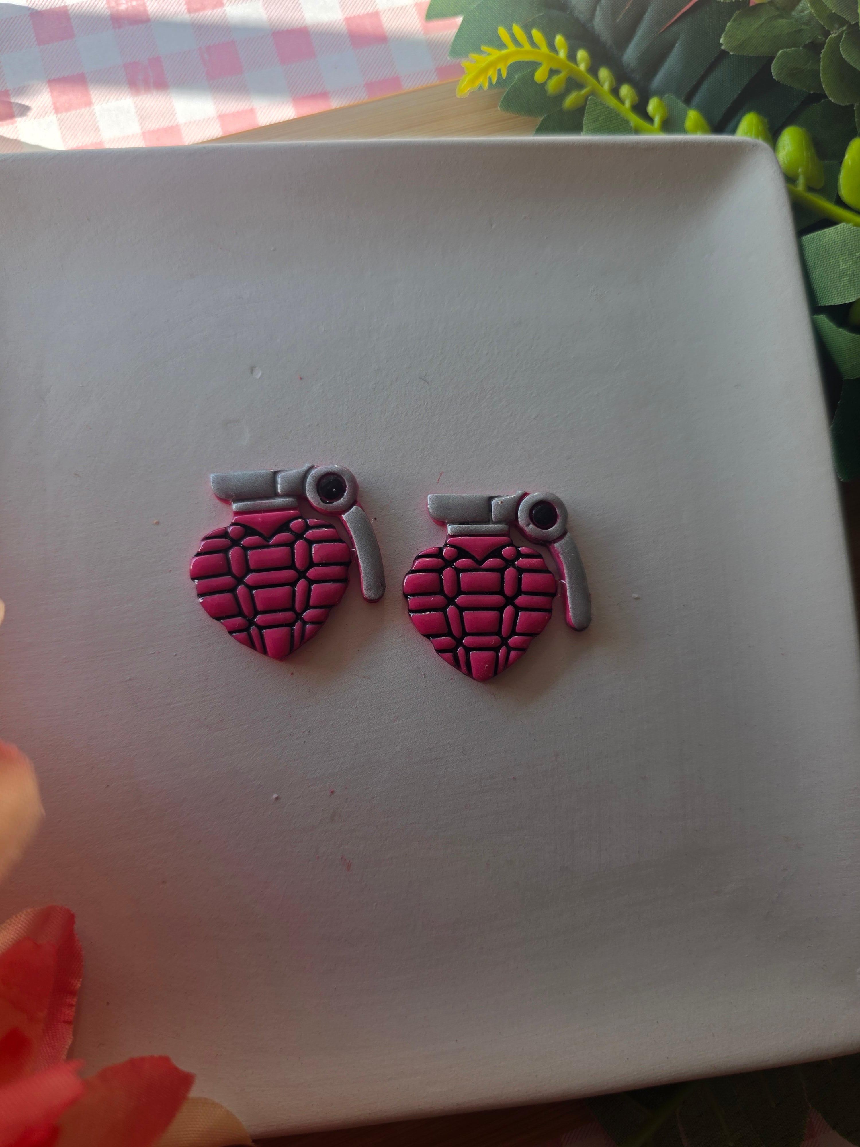 Heart Grenade Valentines Earrings