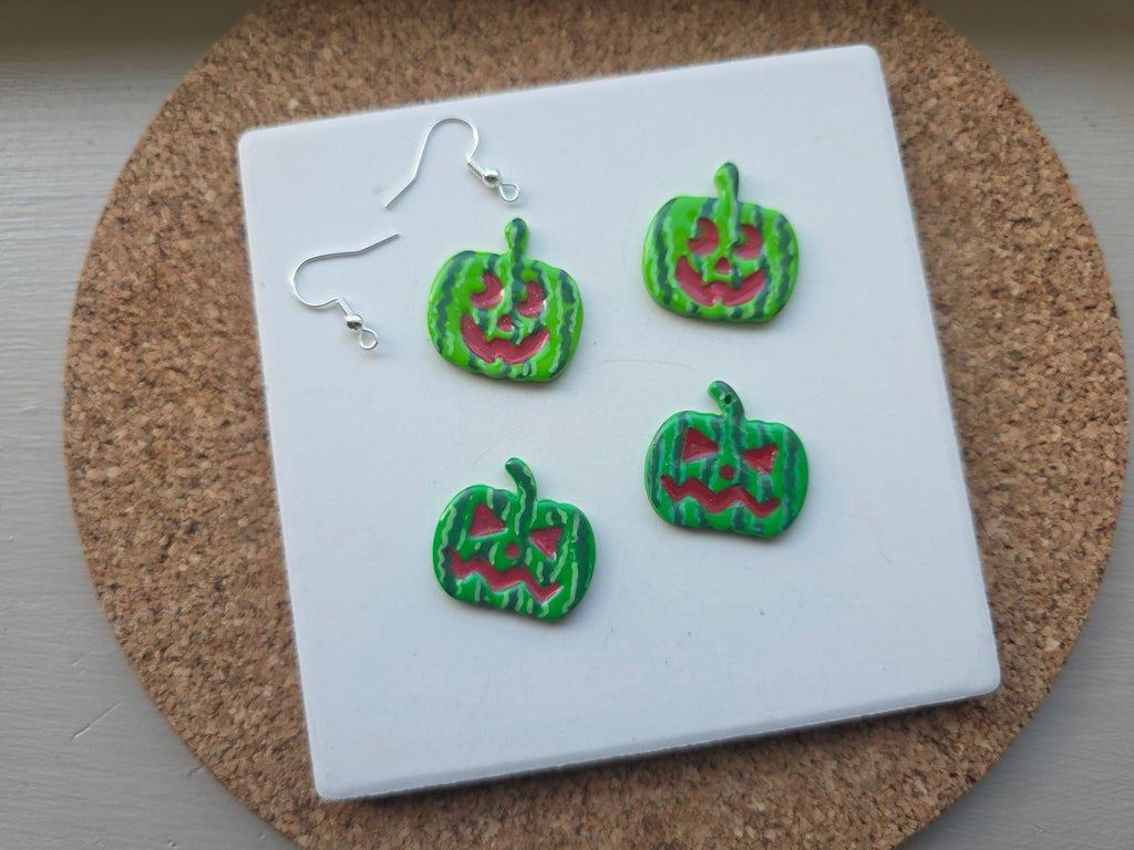 Watermelon Jack-o-Lanterns Clay Earrings
