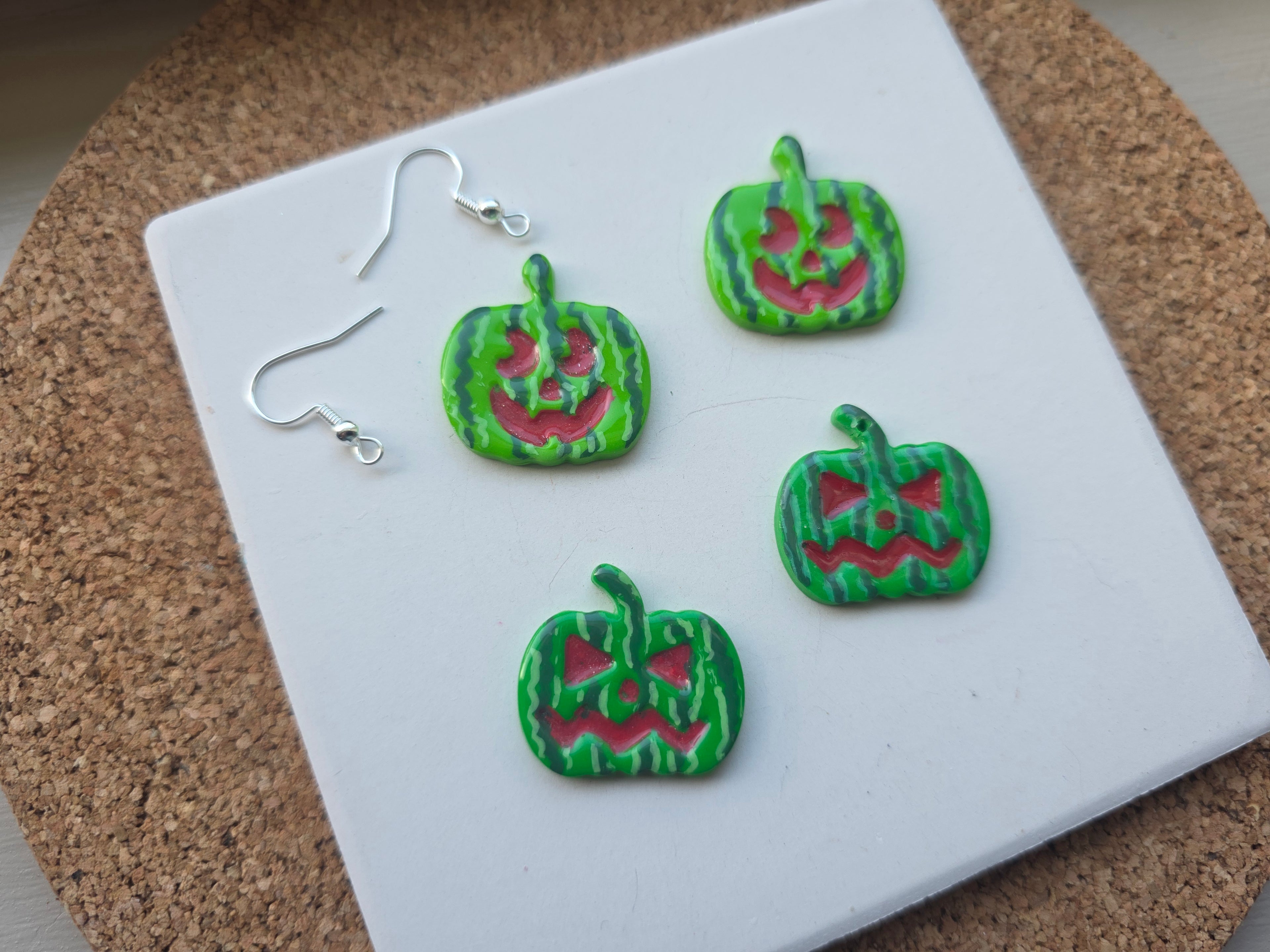 Watermelon Jack-o-Lanterns Clay Earrings