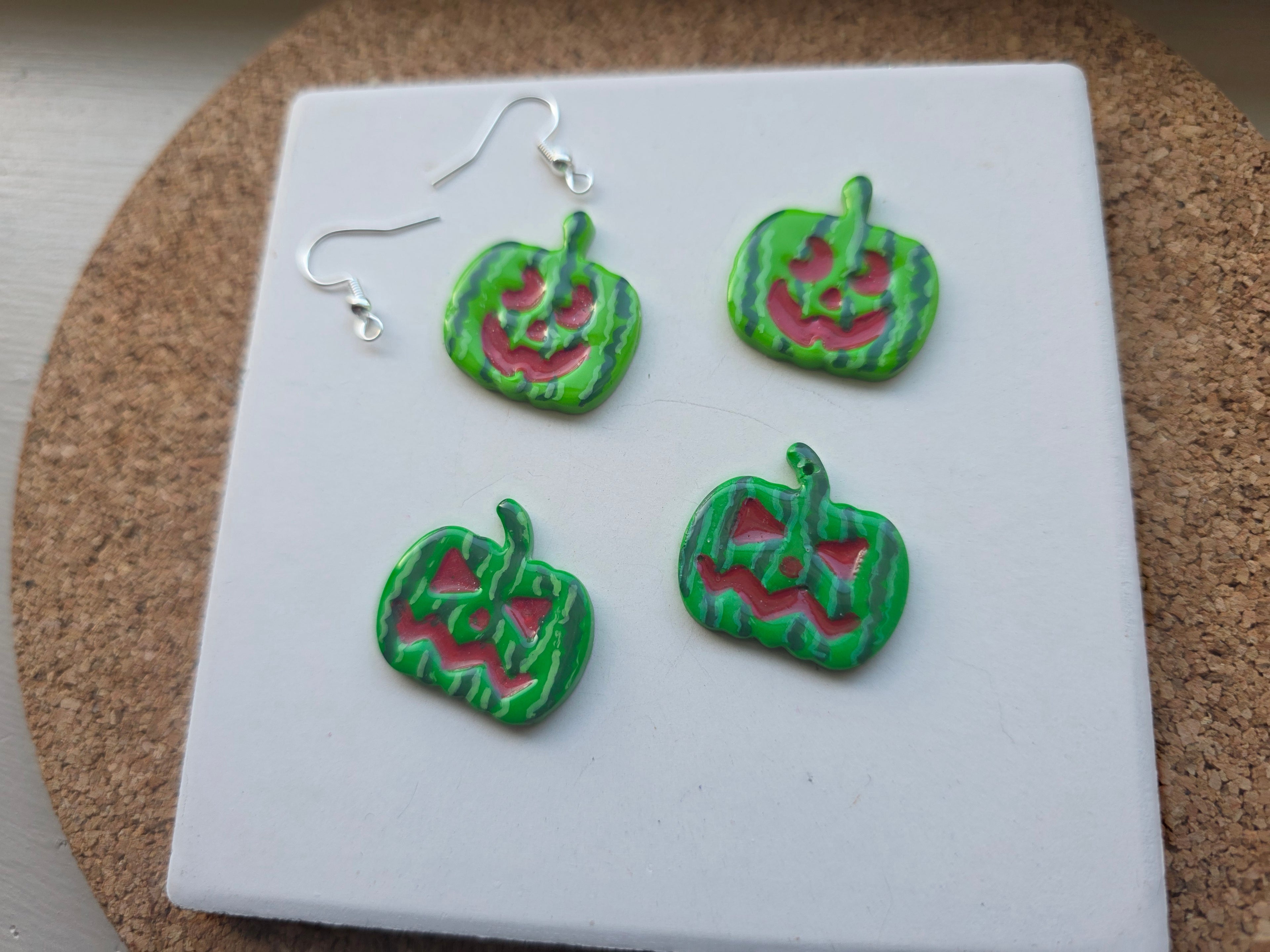 Watermelon Jack-o-Lanterns Clay Earrings