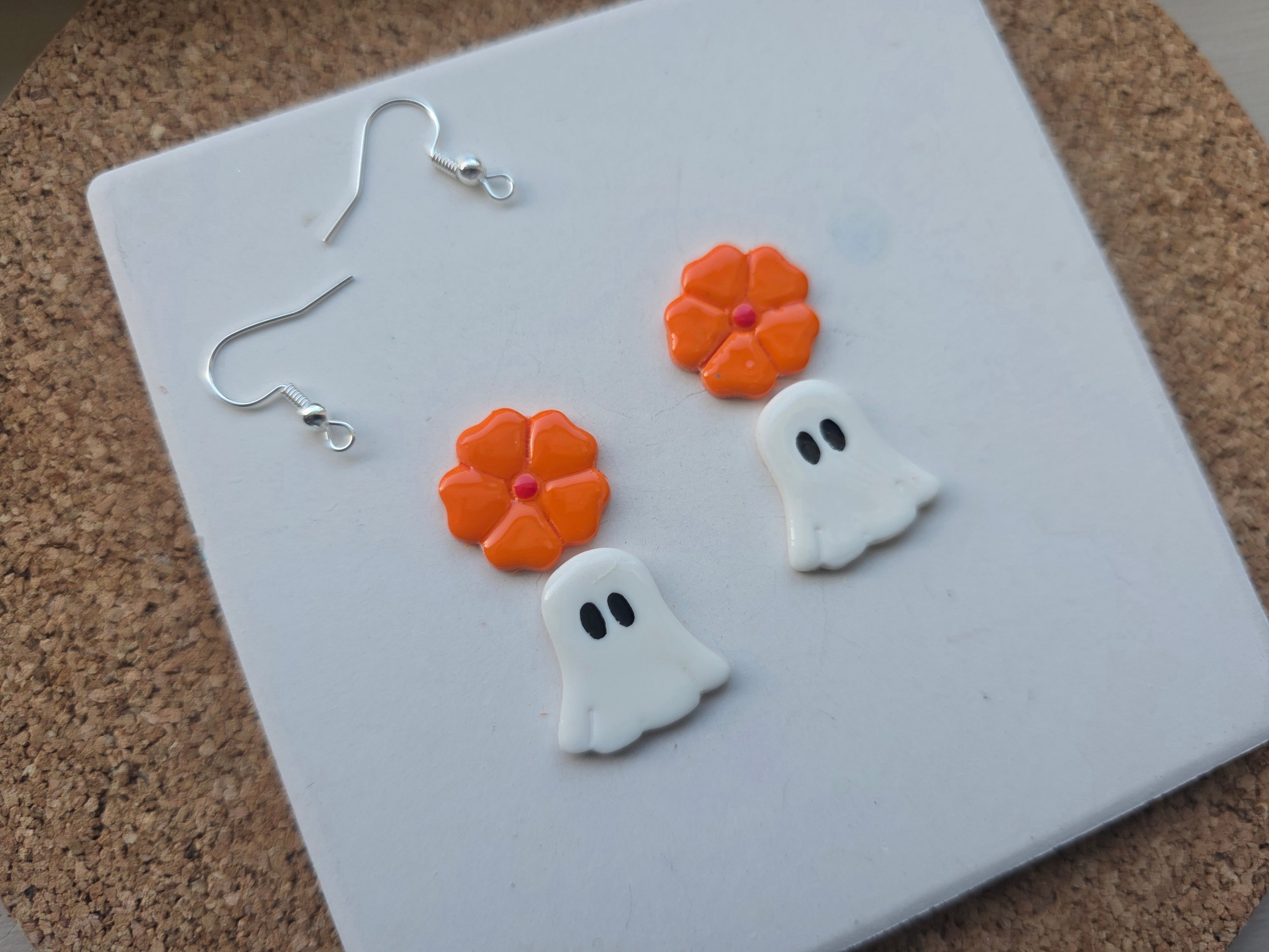 Ghost With Flower Clay Earrings