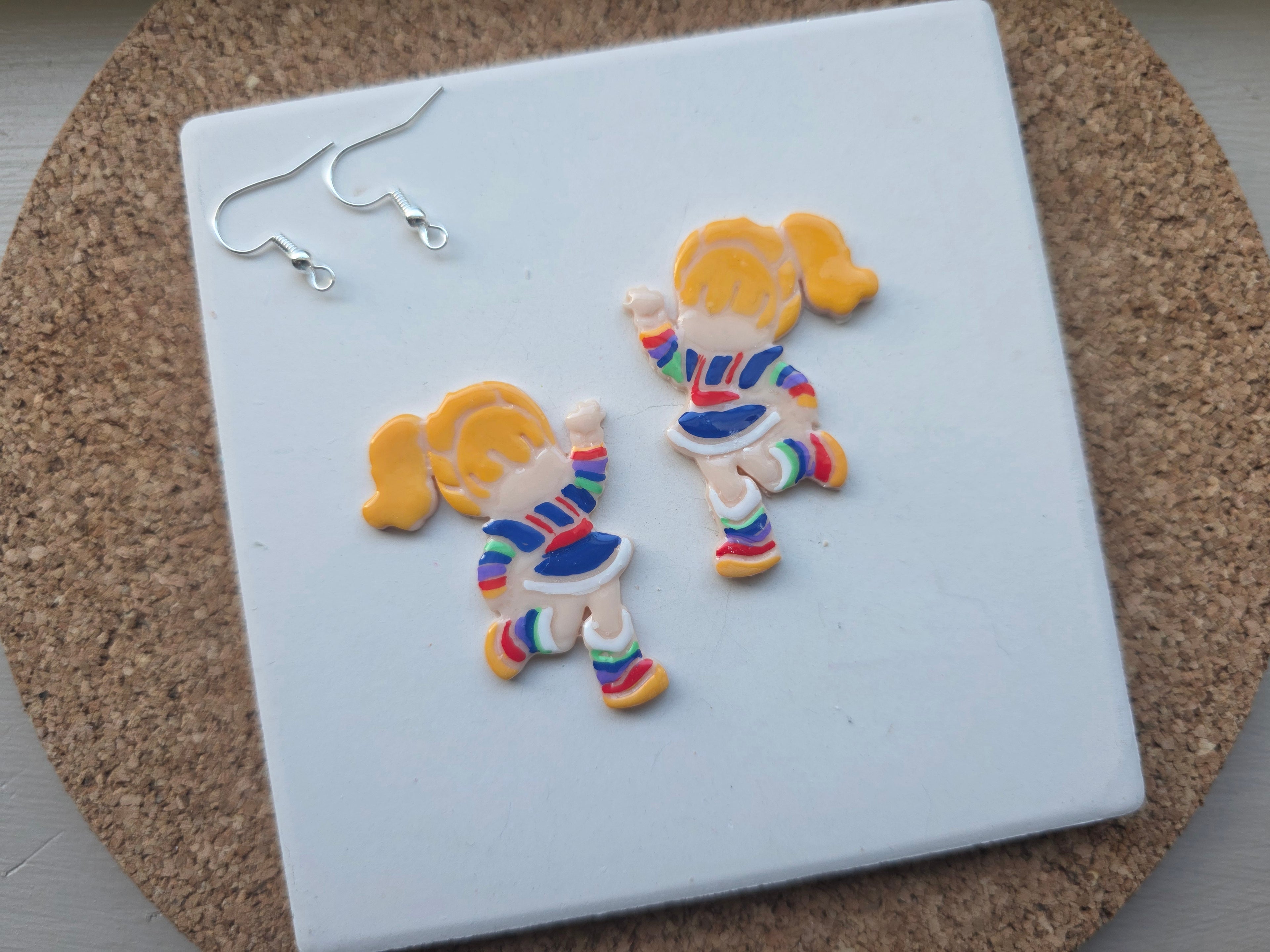 Rainbow Brite Clay Earrings