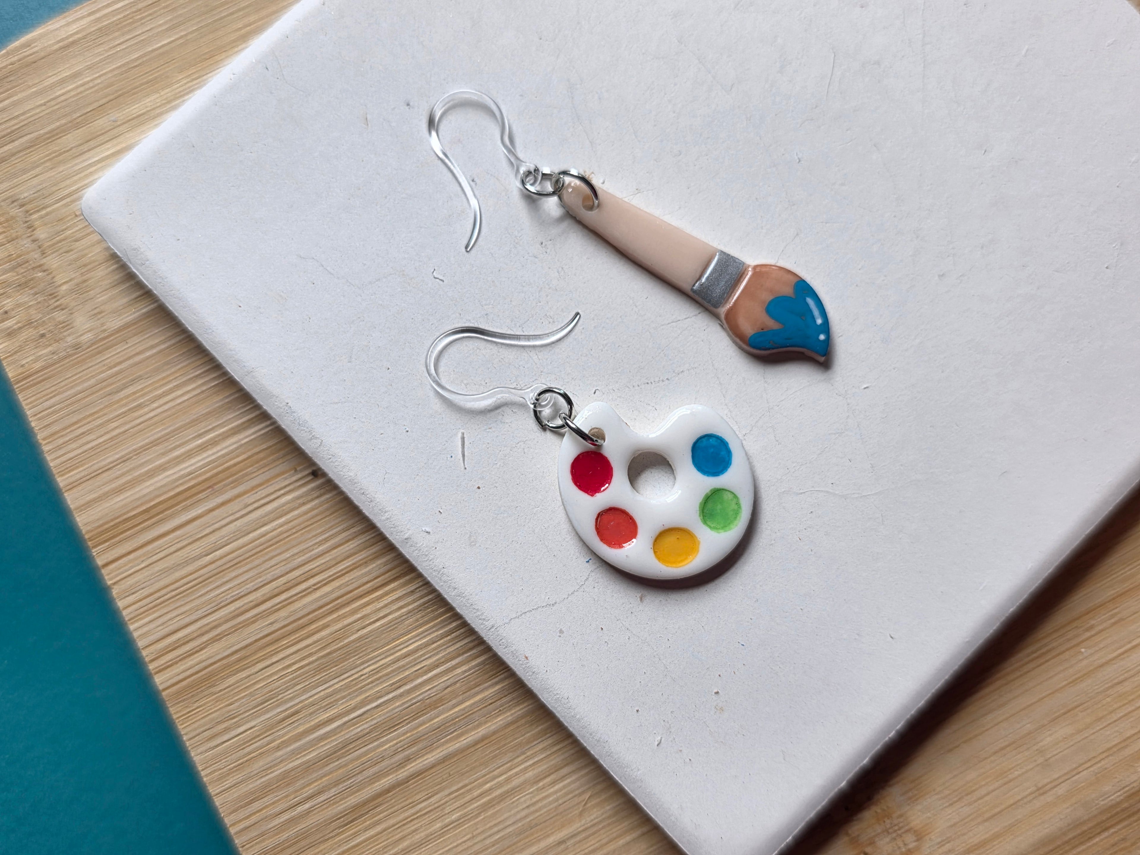 Palette and Brush Clay Earrings