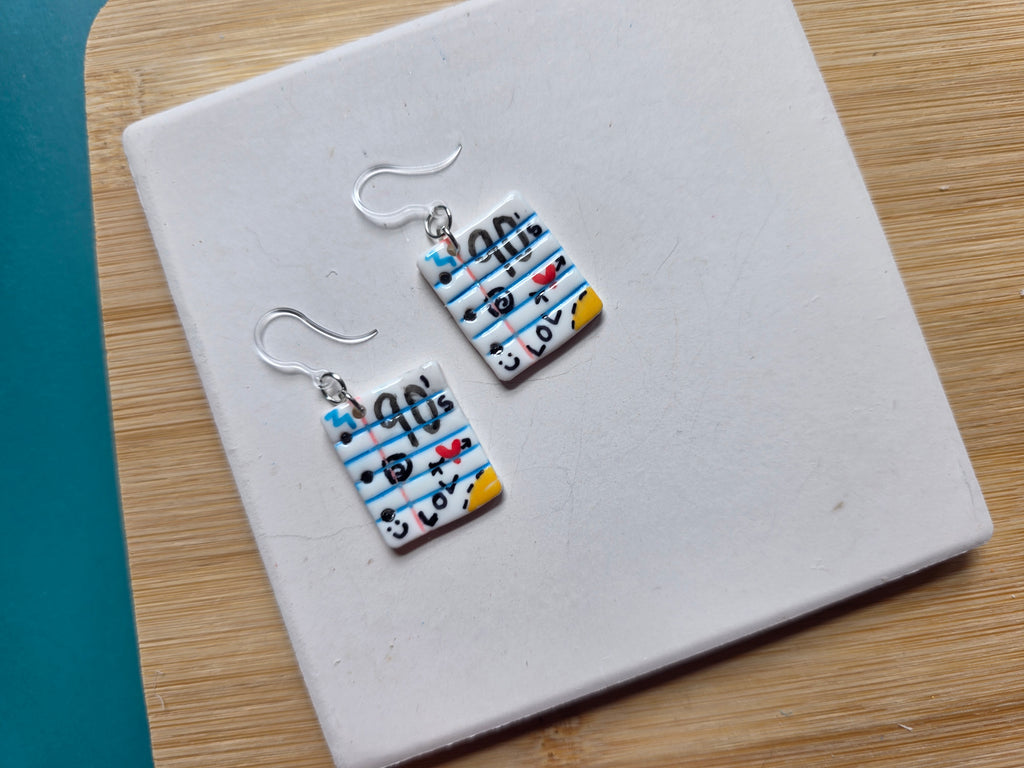 90's Notebook Paper Clay Earrings
