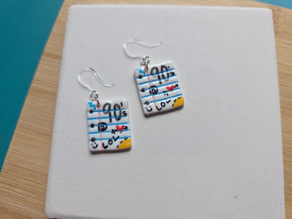 90's Notebook Paper Clay Earrings