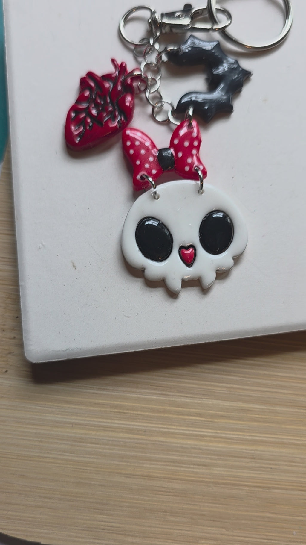 Cat Skull and Friends Clay Keychain