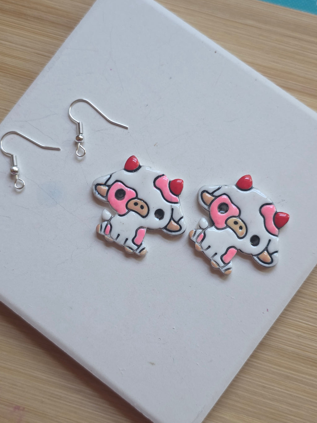 Strawberry Milk Cow Earrings