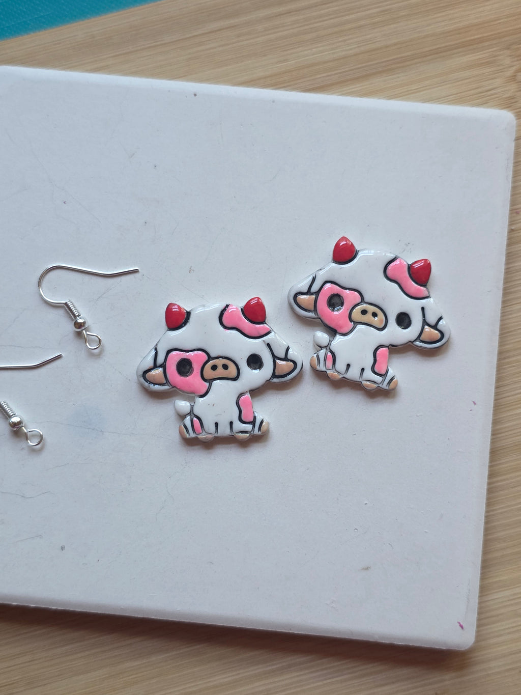 Strawberry Milk Cow Earrings