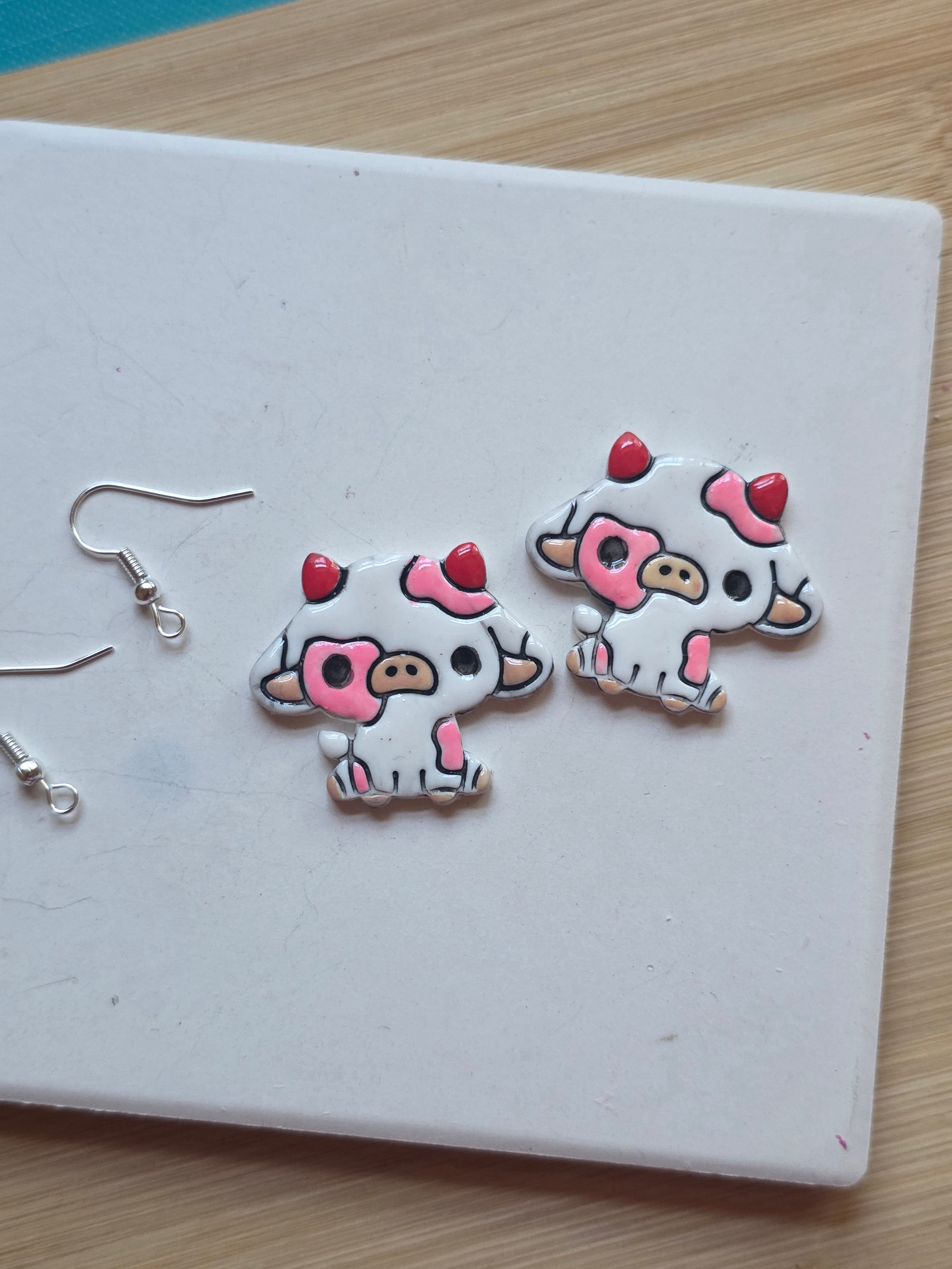 Strawberry Milk Cow Earrings