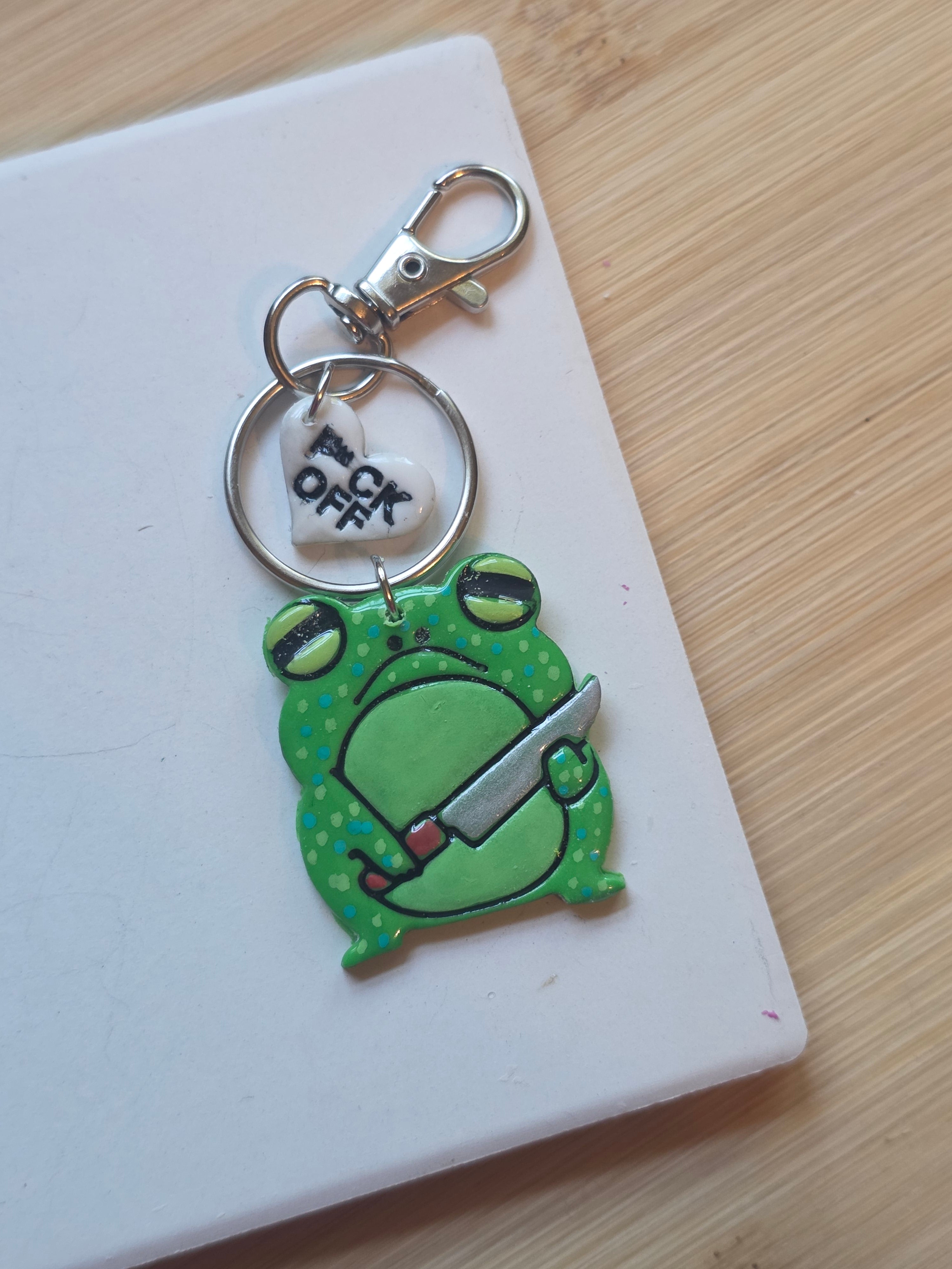 Angry Frog Clay Keychain