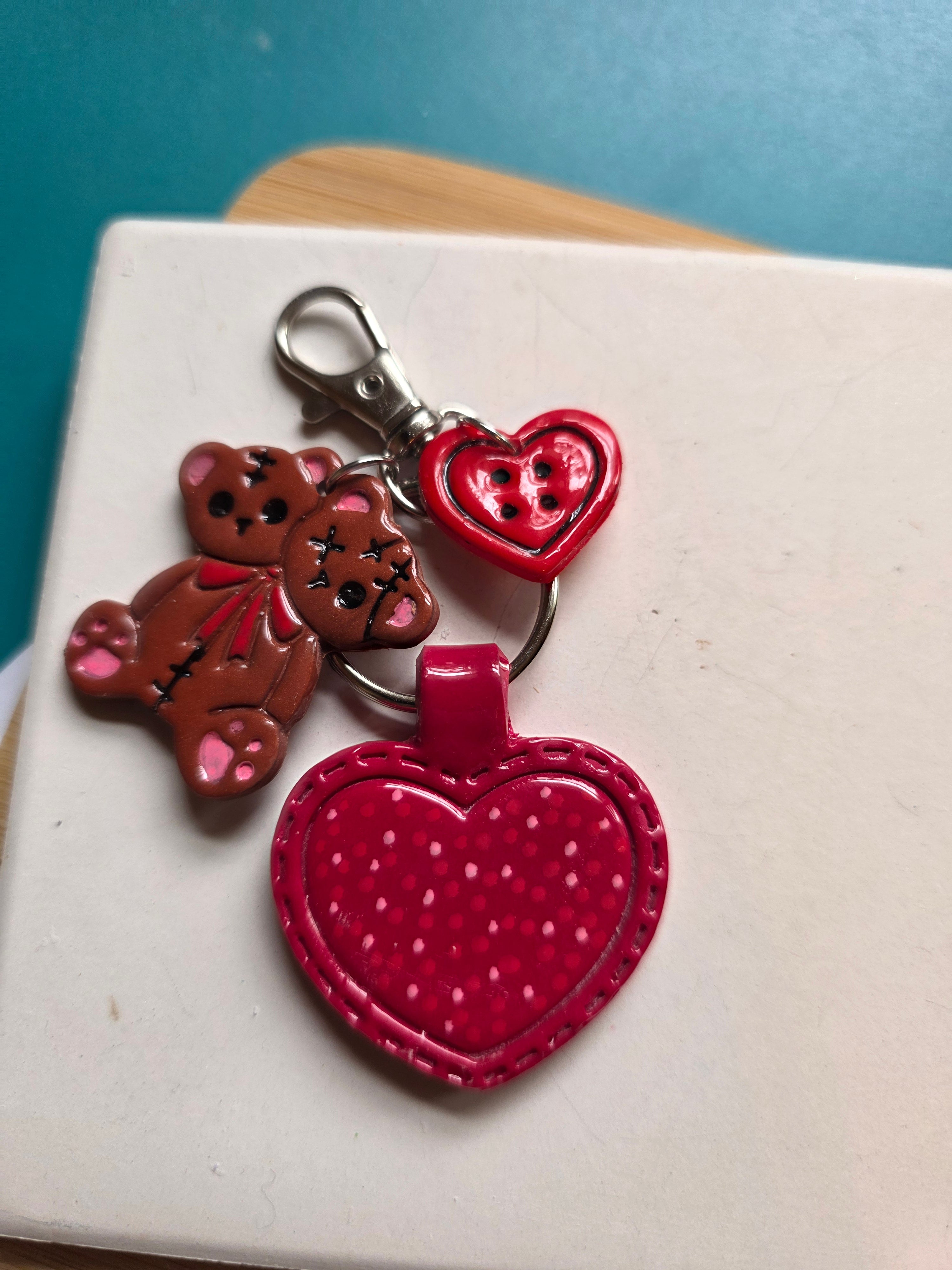 Creepy Cute Bear Clay Keychain