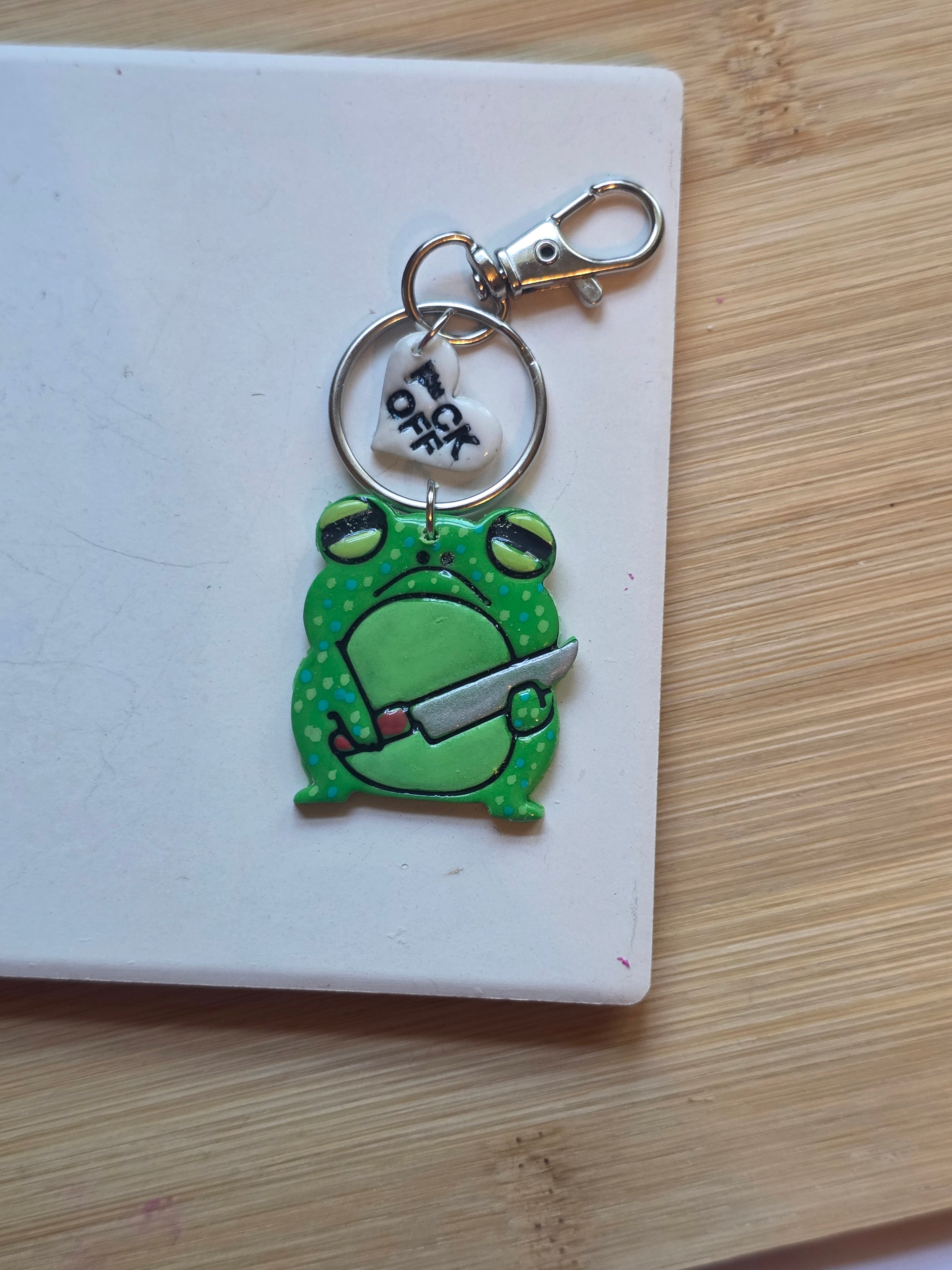 Angry Frog Clay Keychain