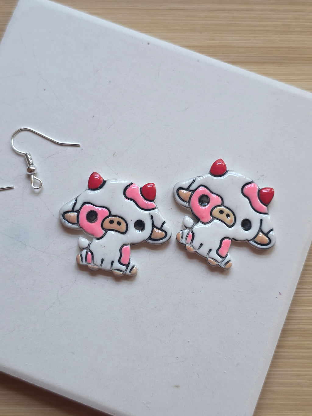 Strawberry Milk Cow Earrings