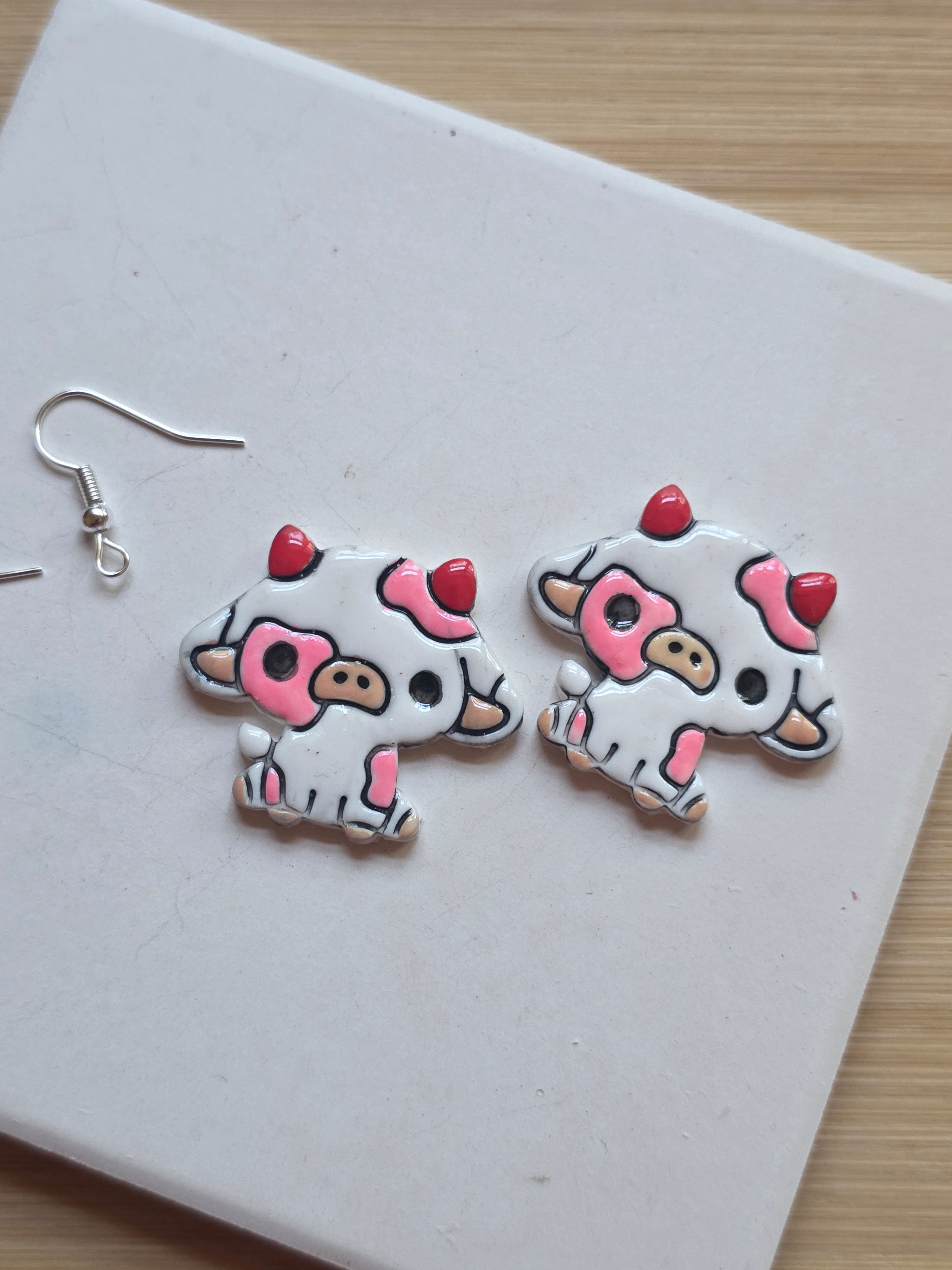 Strawberry Milk Cow Earrings