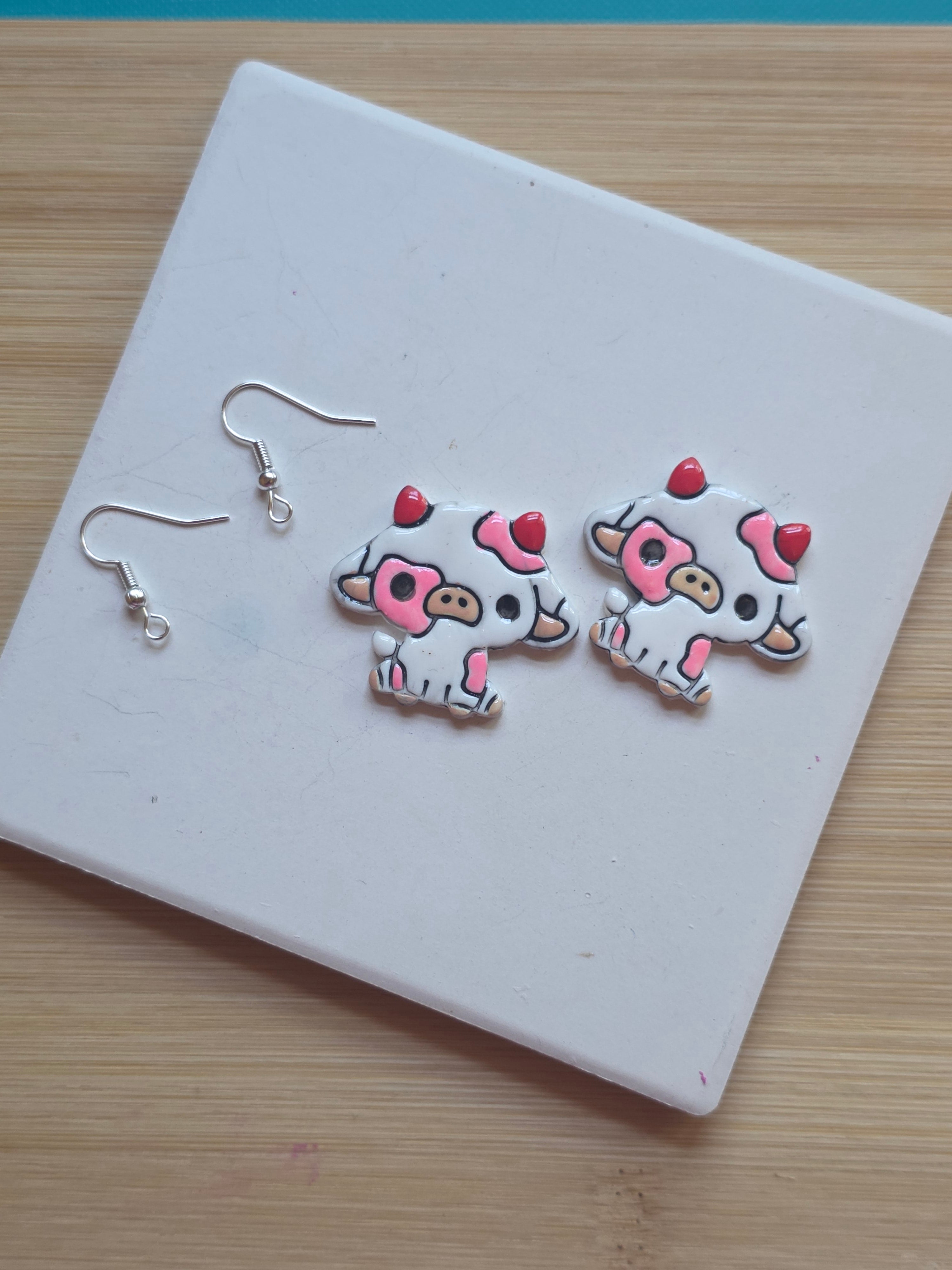 Strawberry Milk Cow Earrings