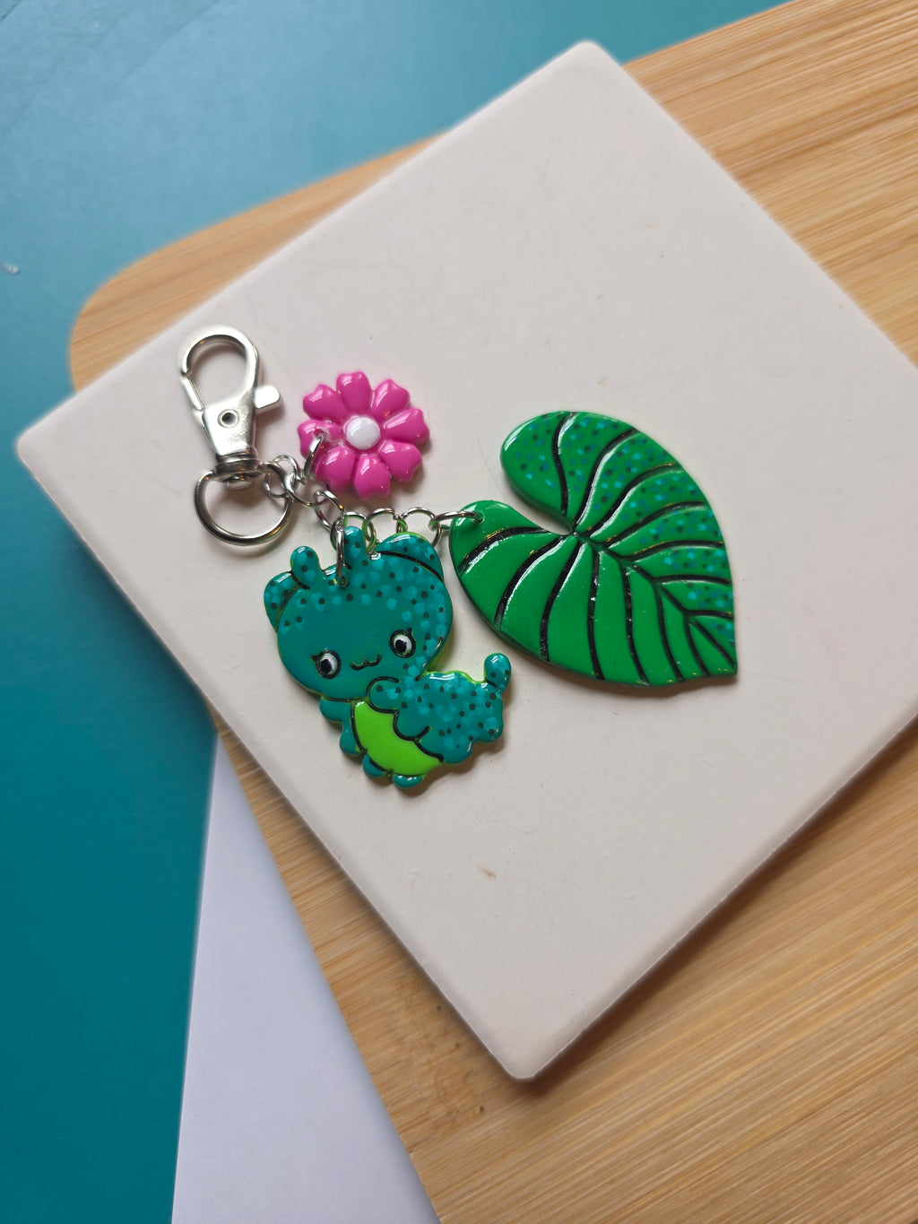 Caterpillar Friend Polymer Clay Keychain