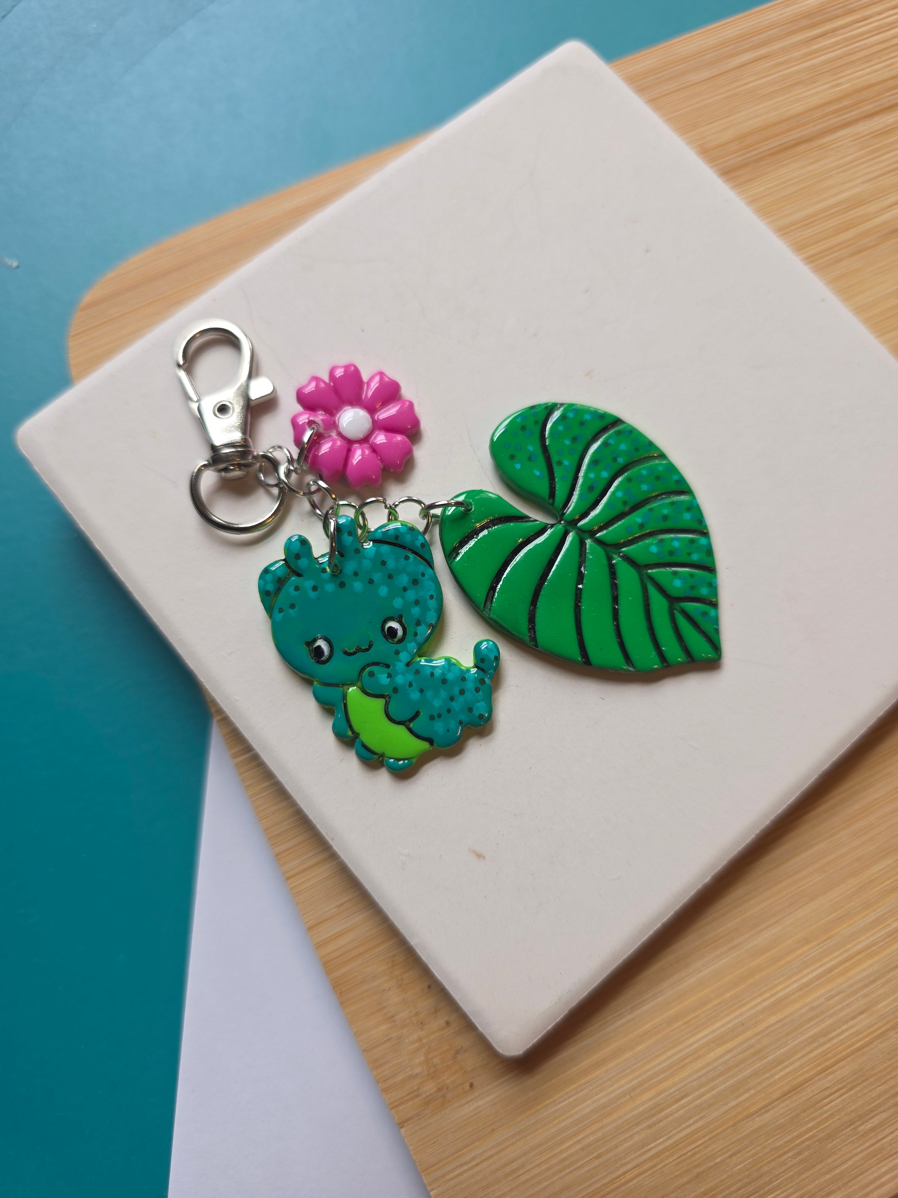 Caterpillar Friend Polymer Clay Keychain