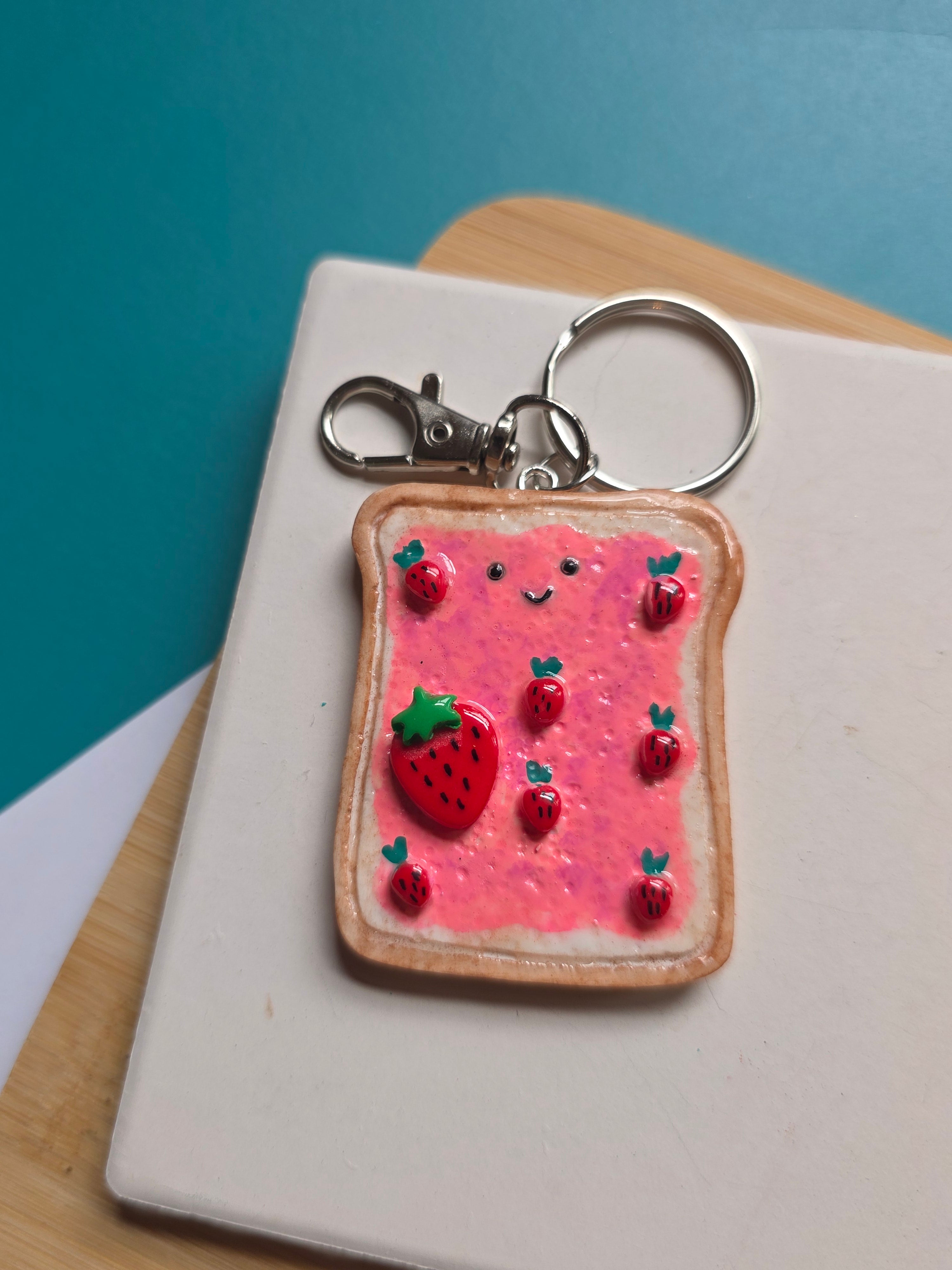 Strawberry Shortcake Toast Emotional Support Friend Clay Keychain