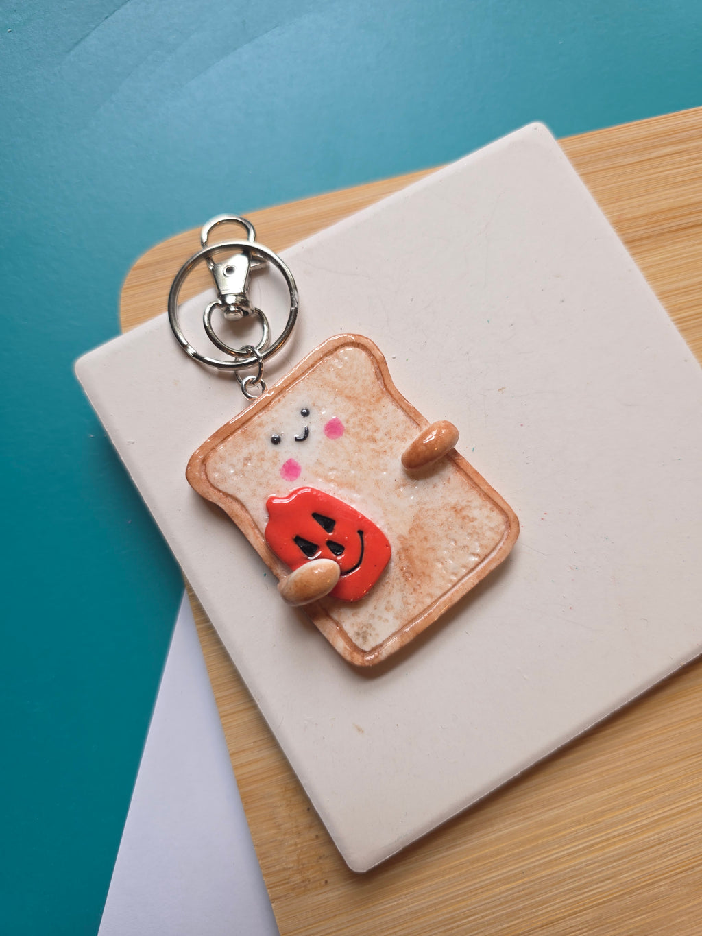 Pumpkin Toast Emotional Support Friend Clay Keychain