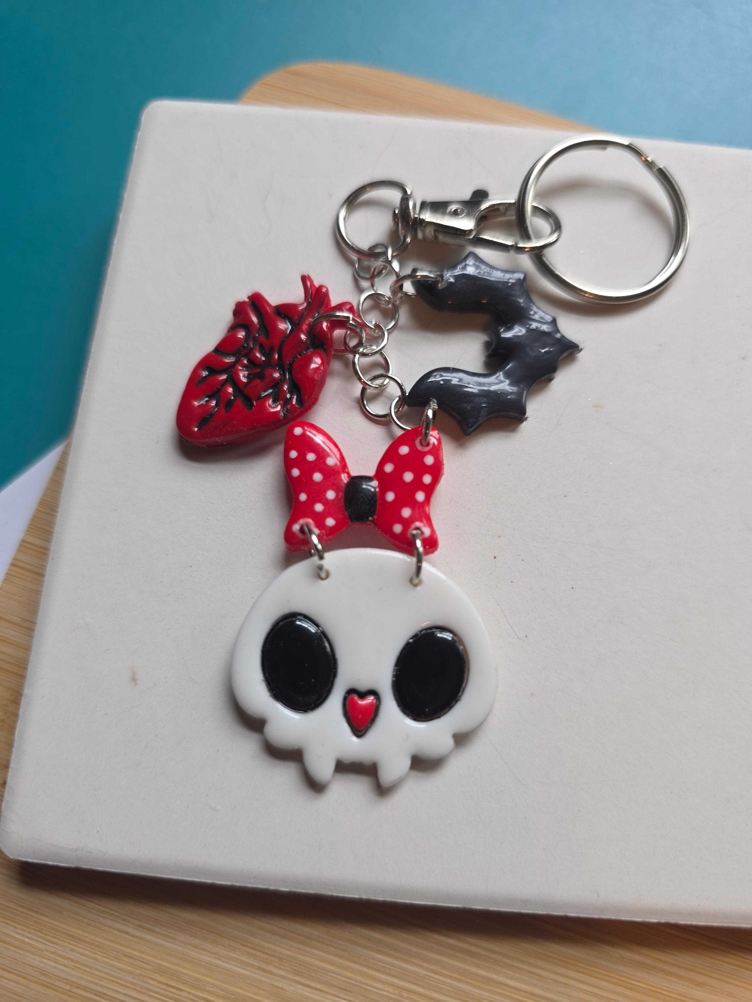 Cat Skull and Friends Clay Keychain