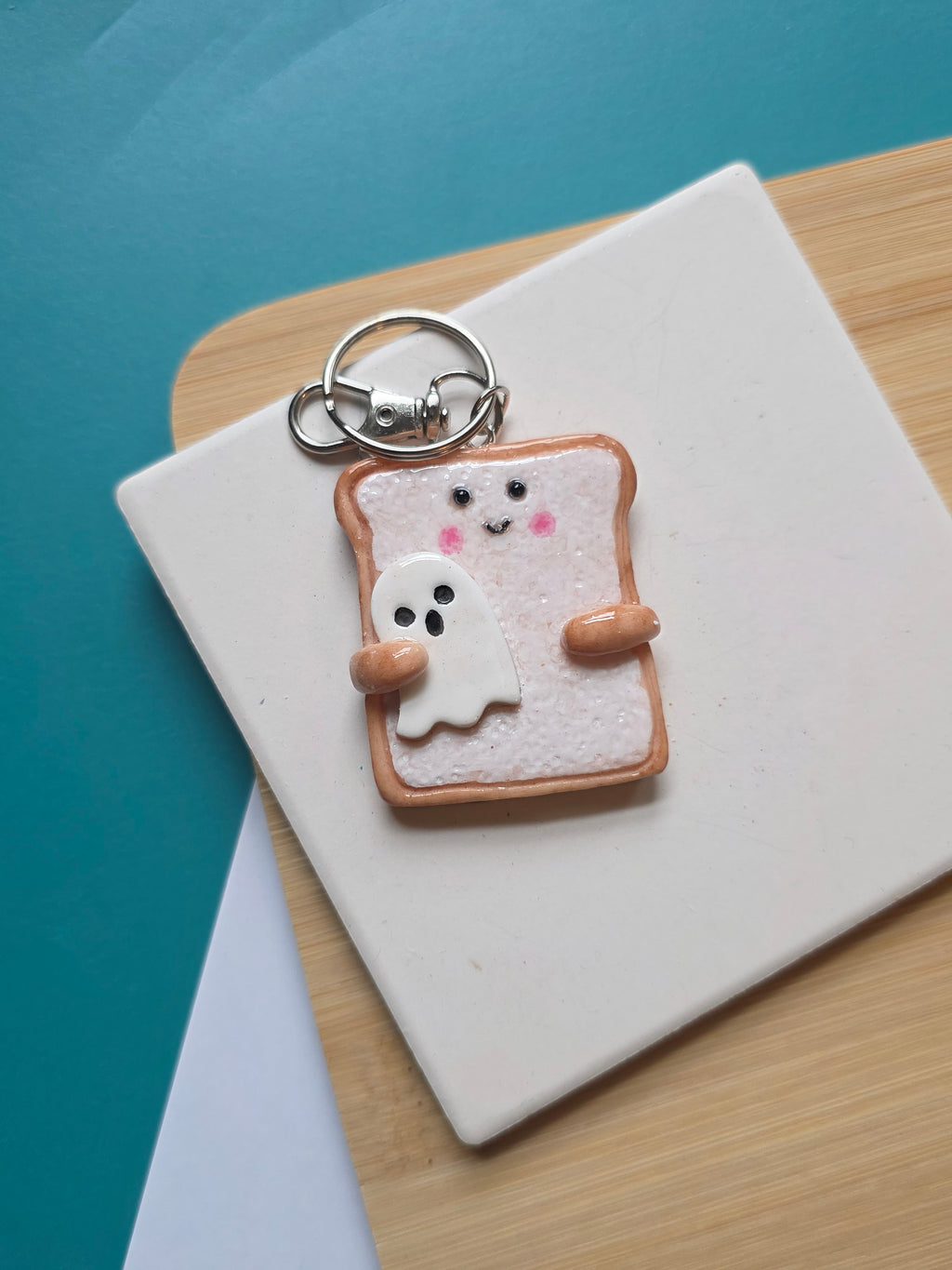 Ghoast Emotional Support Friend Clay Keychain