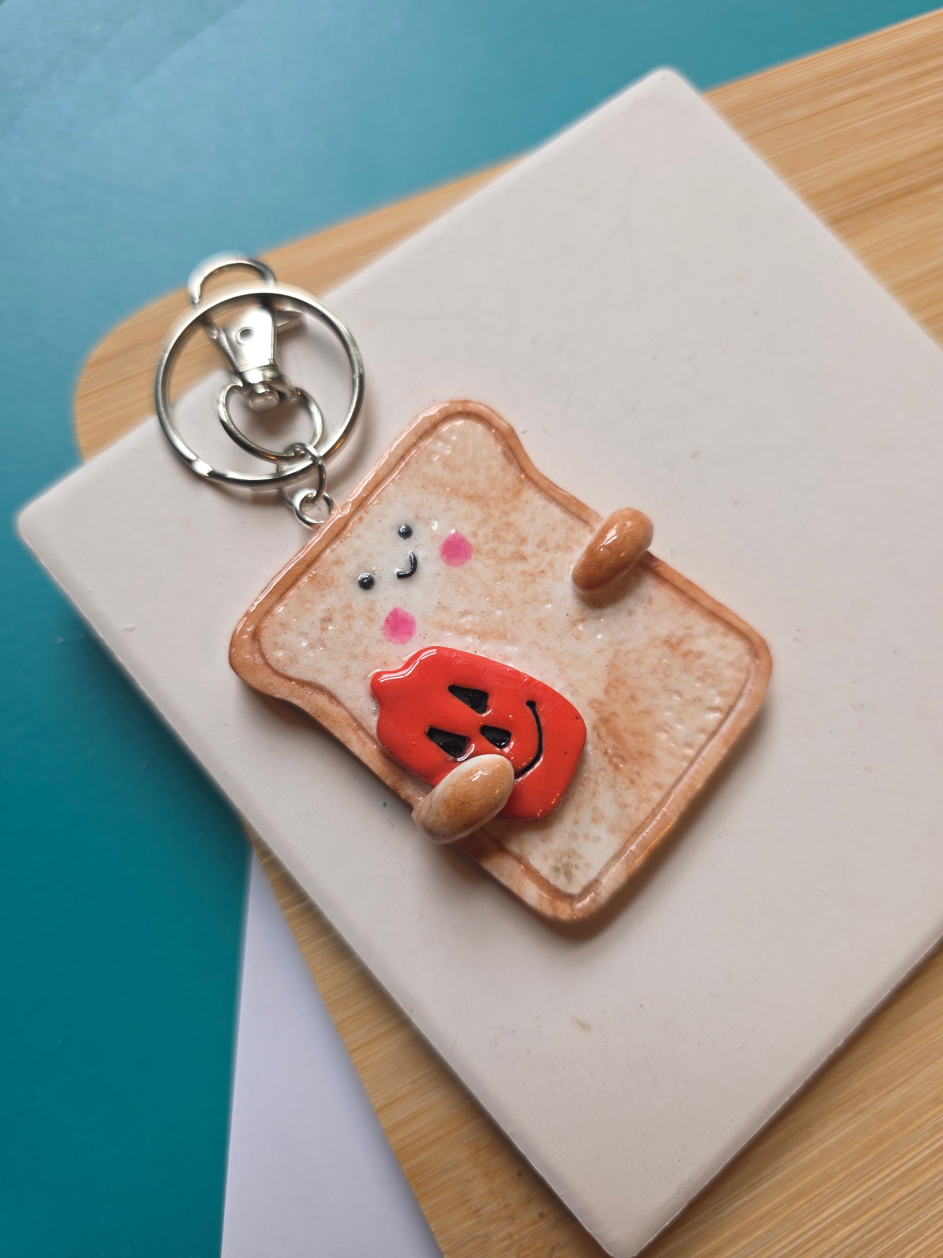 Pumpkin Toast Emotional Support Friend Clay Keychain
