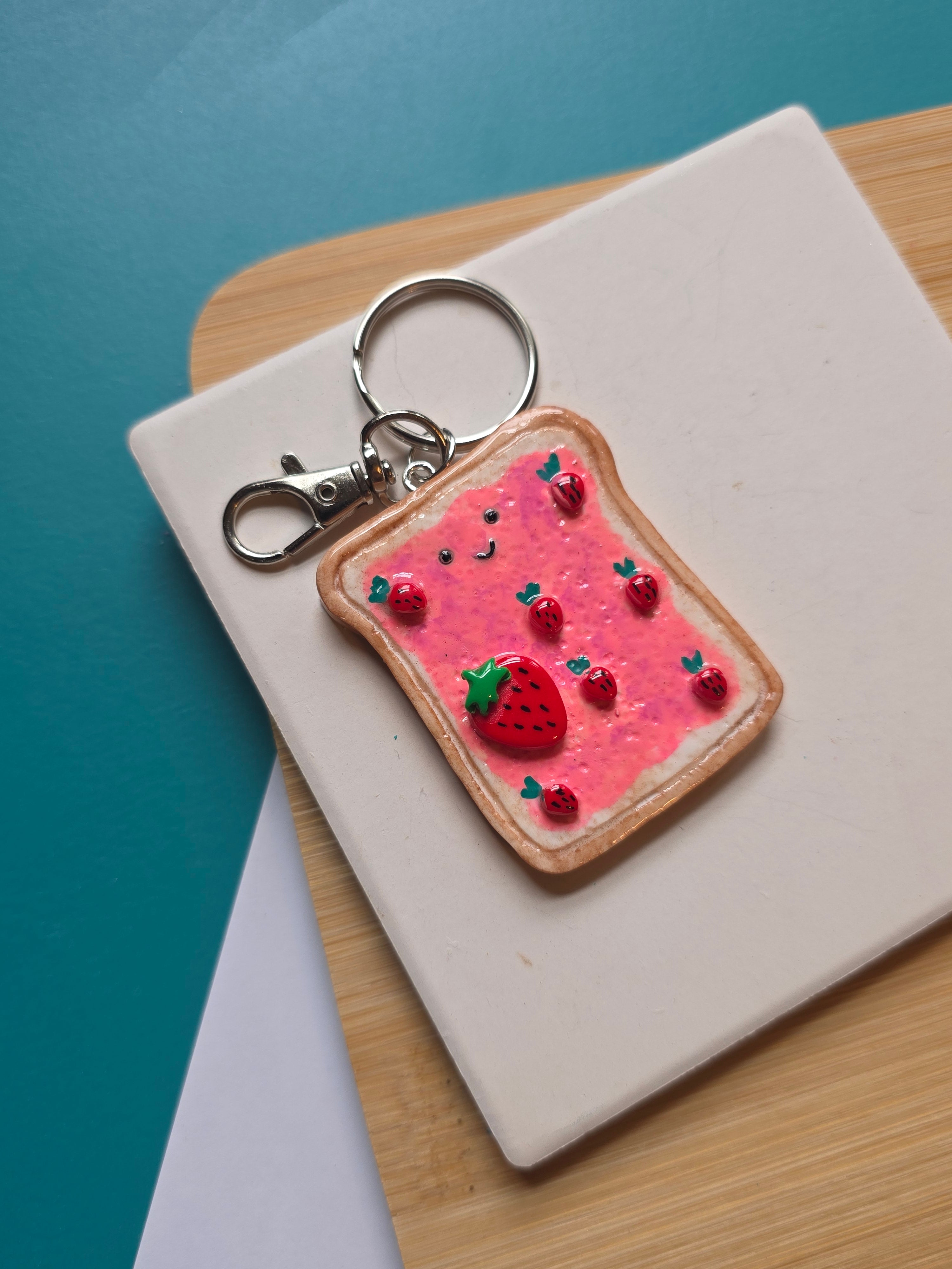Strawberry Shortcake Toast Emotional Support Friend Clay Keychain