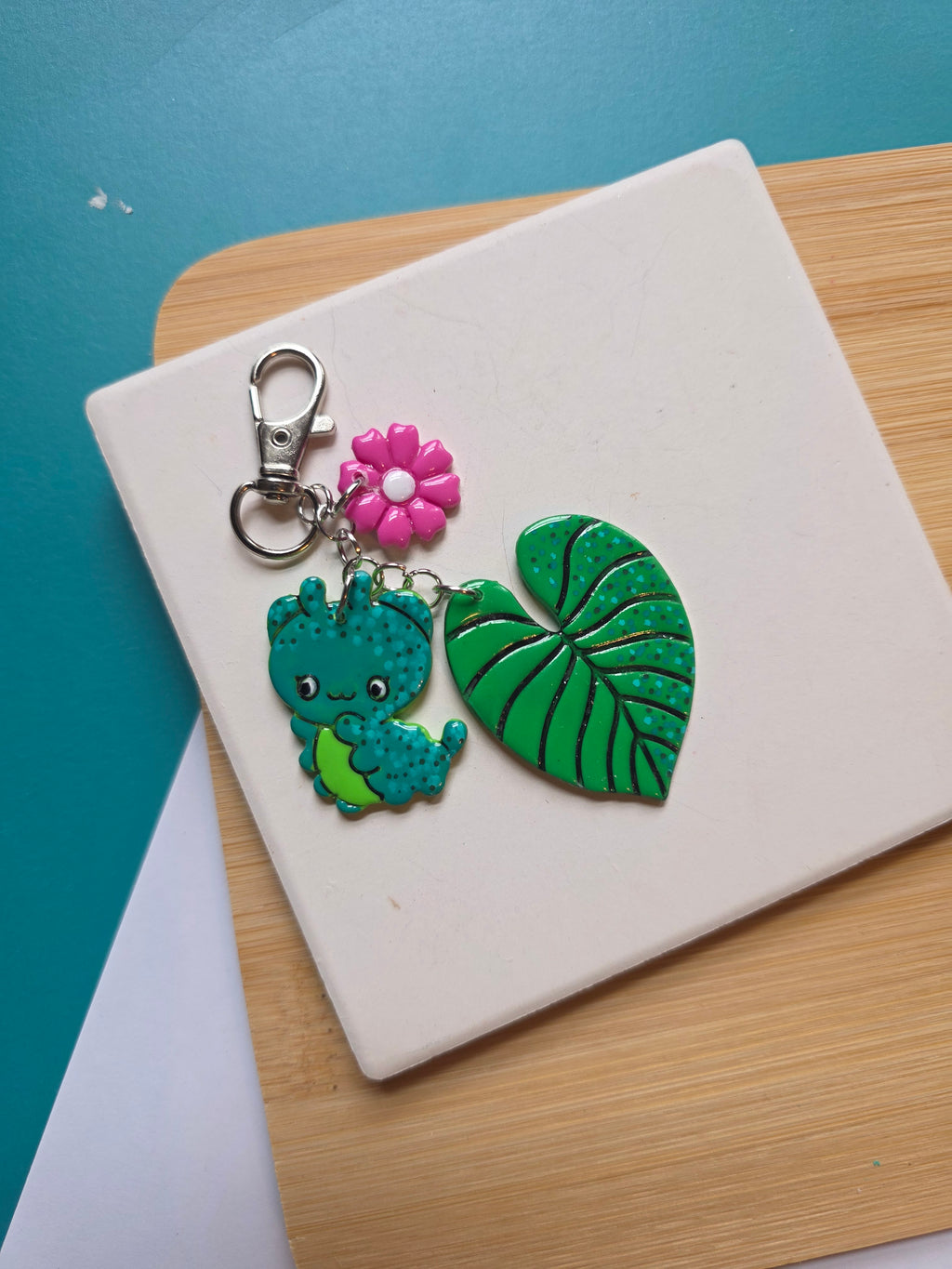 Caterpillar Friend Polymer Clay Keychain