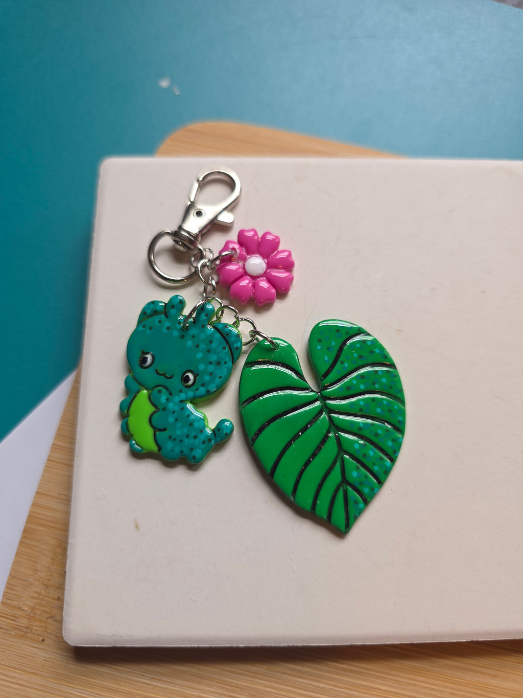 Caterpillar Friend Polymer Clay Keychain