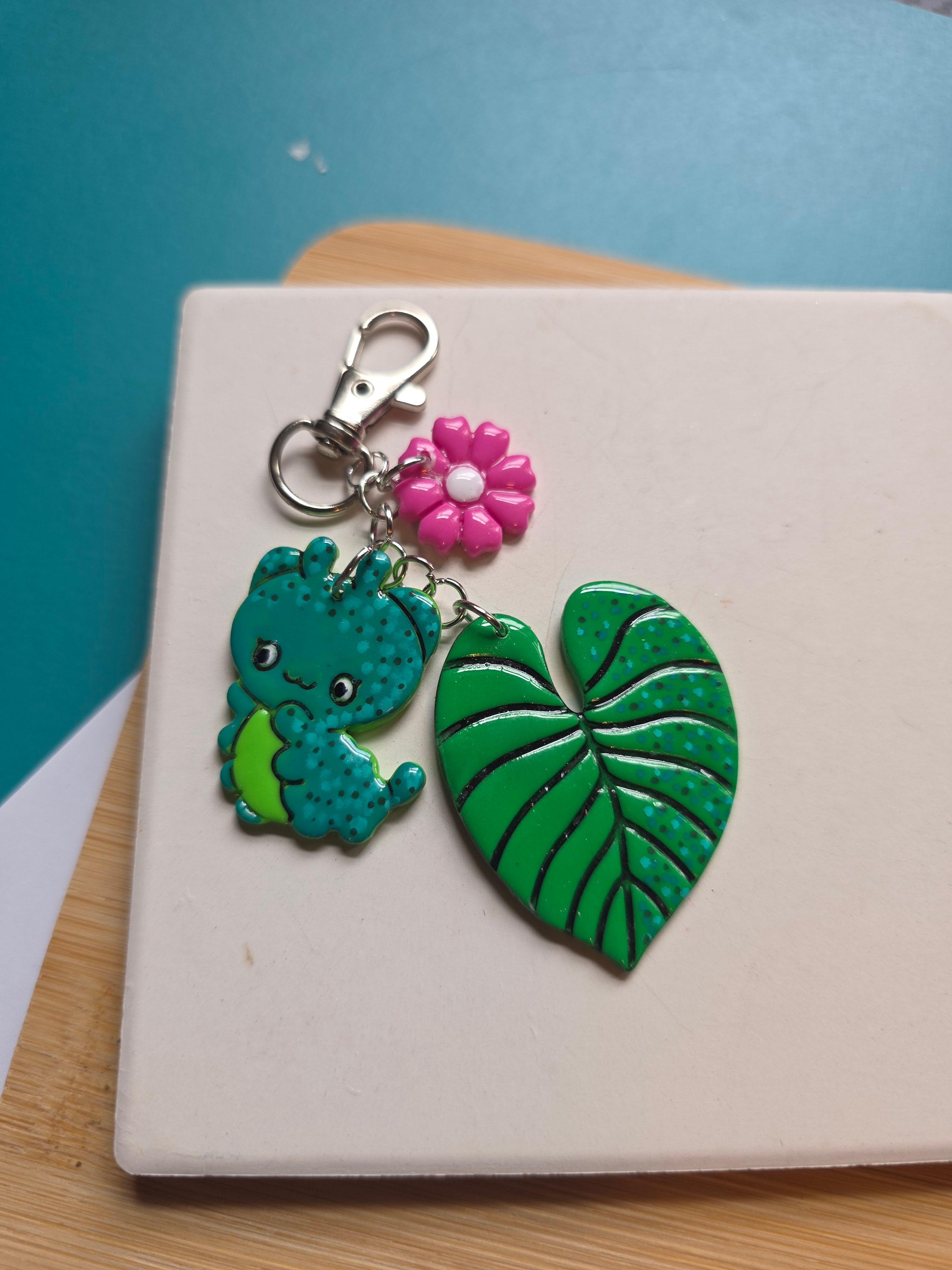 Caterpillar Friend Polymer Clay Keychain