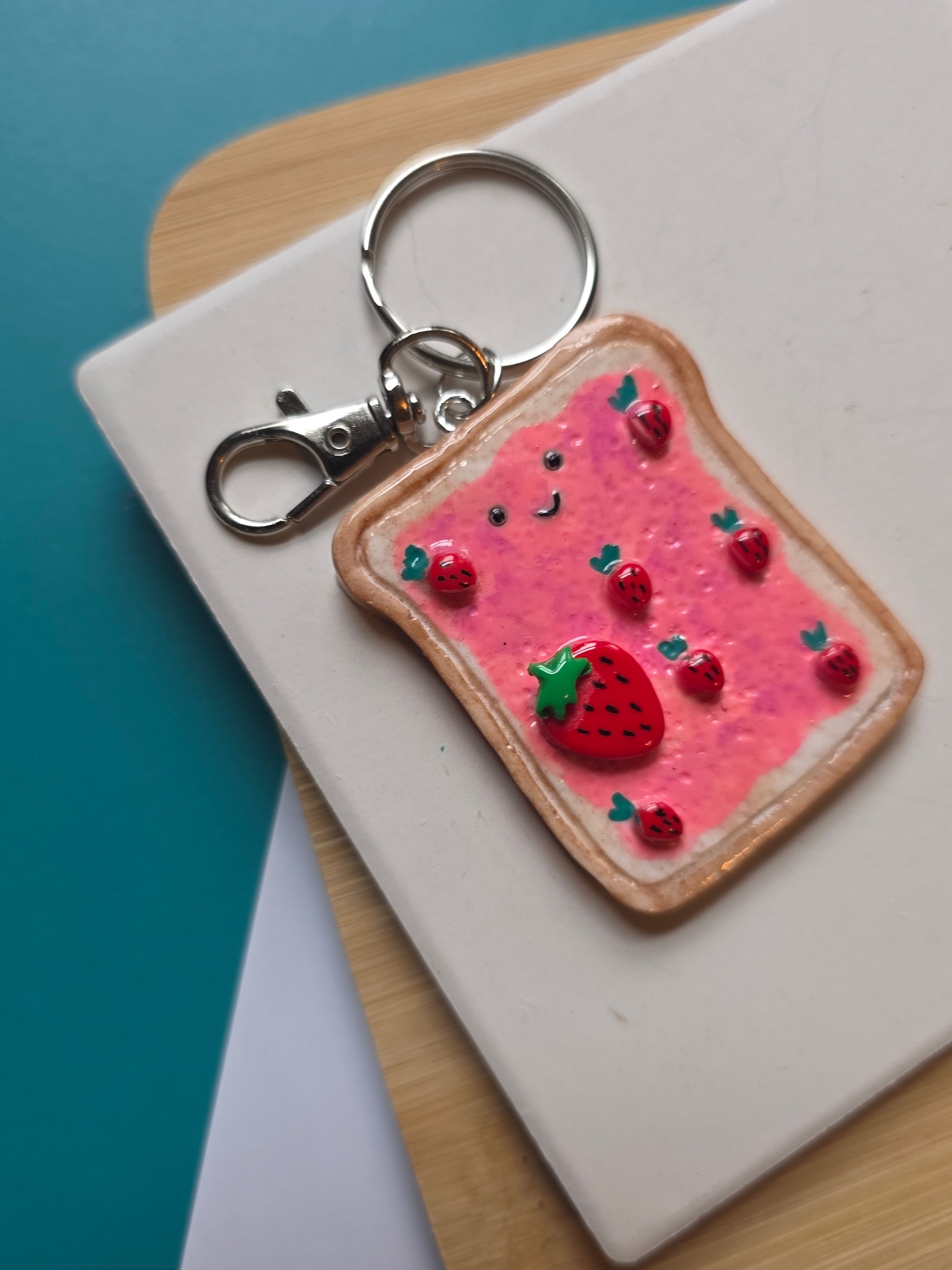 Strawberry Shortcake Toast Emotional Support Friend Clay Keychain