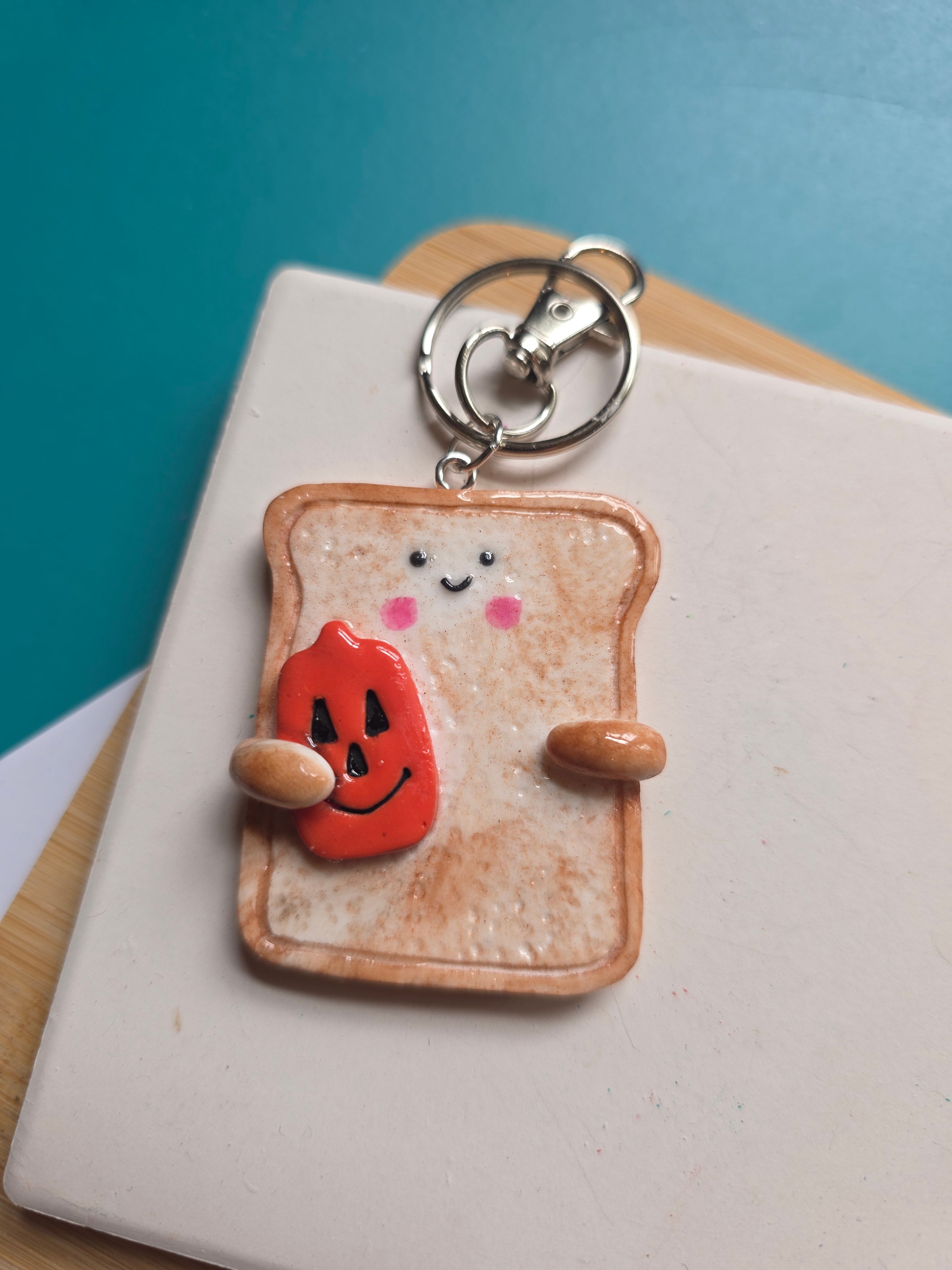 Pumpkin Toast Emotional Support Friend Clay Keychain