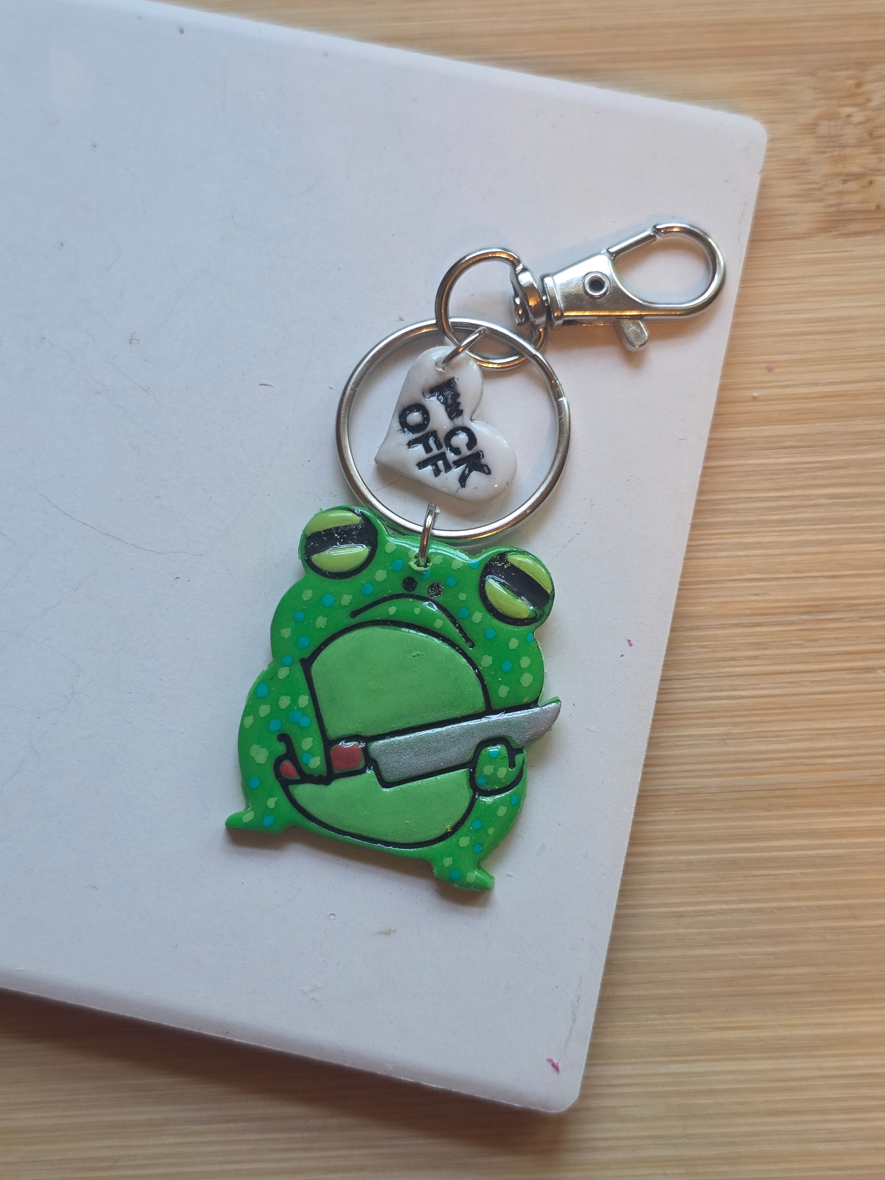 Angry Frog Clay Keychain